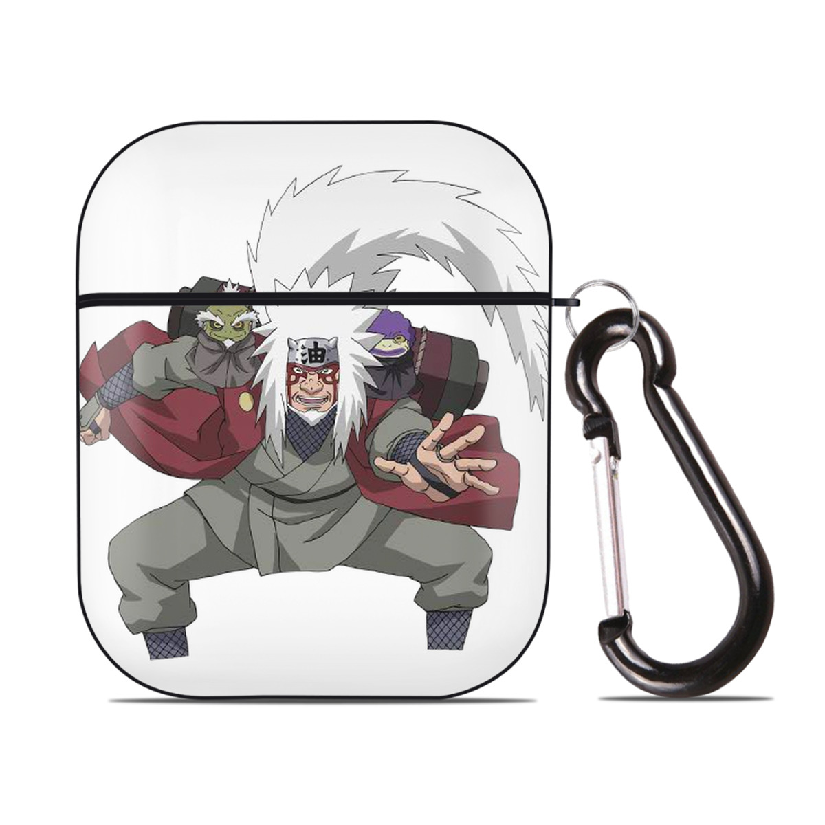 （画像用） NARUTO -ナルト- 自来也（じらいや） Jiraiya AirPods 第2世代保護ケース ハードシェル ブラック 耐衝撃・防指紋・カラビナ付き