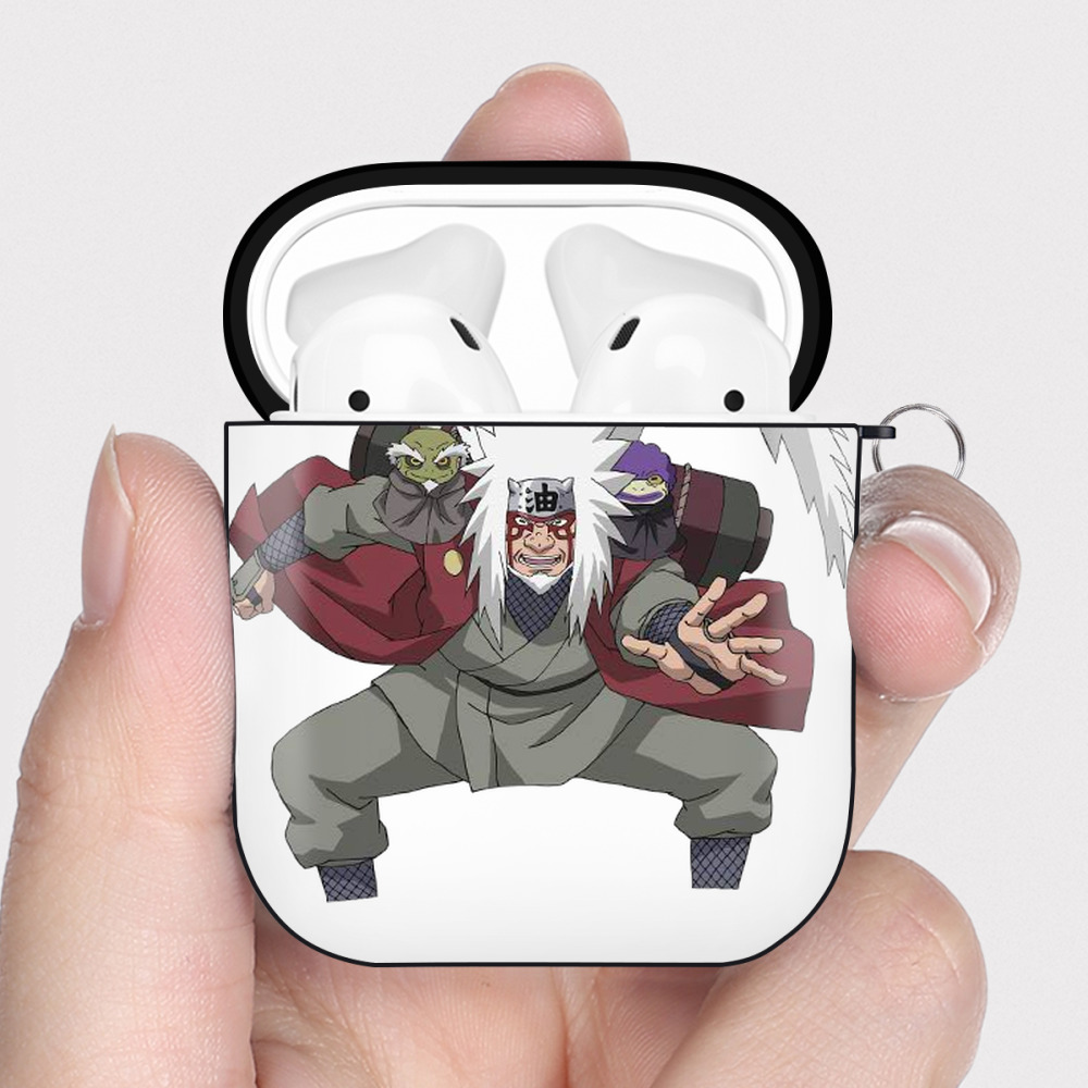 （画像用） NARUTO -ナルト- 自来也（じらいや） Jiraiya AirPods 第2世代保護ケース ハードシェル ブラック 耐衝撃・防指紋・カラビナ付き