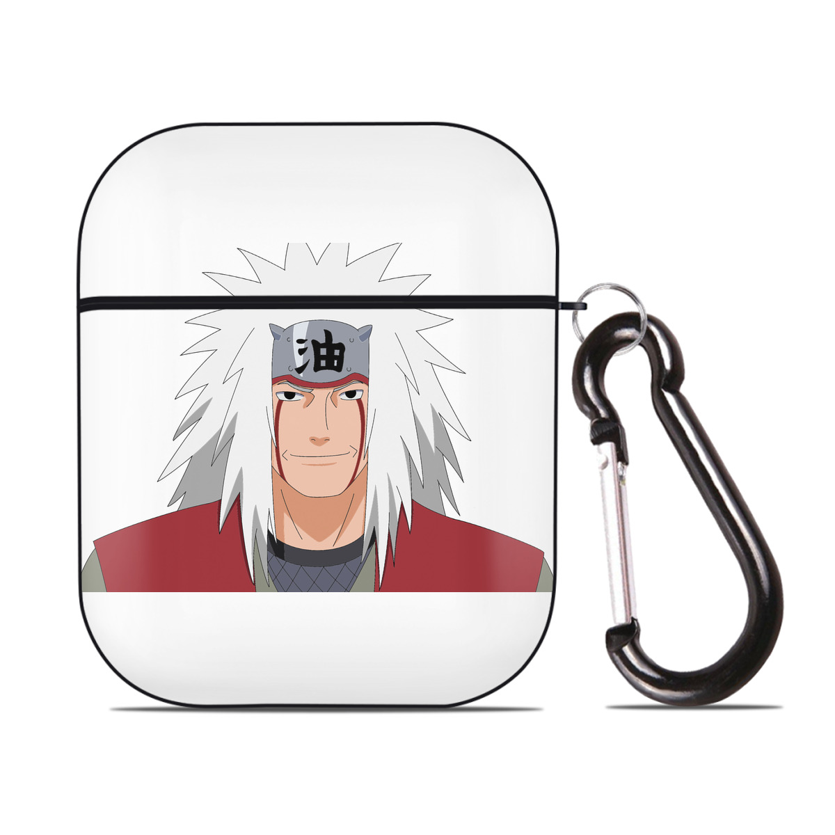 （画像用） NARUTO -ナルト- 自来也（じらいや） Jiraiya AirPods 第2世代保護ケース ハードシェル ブラック 耐衝撃・防指紋・カラビナ付き