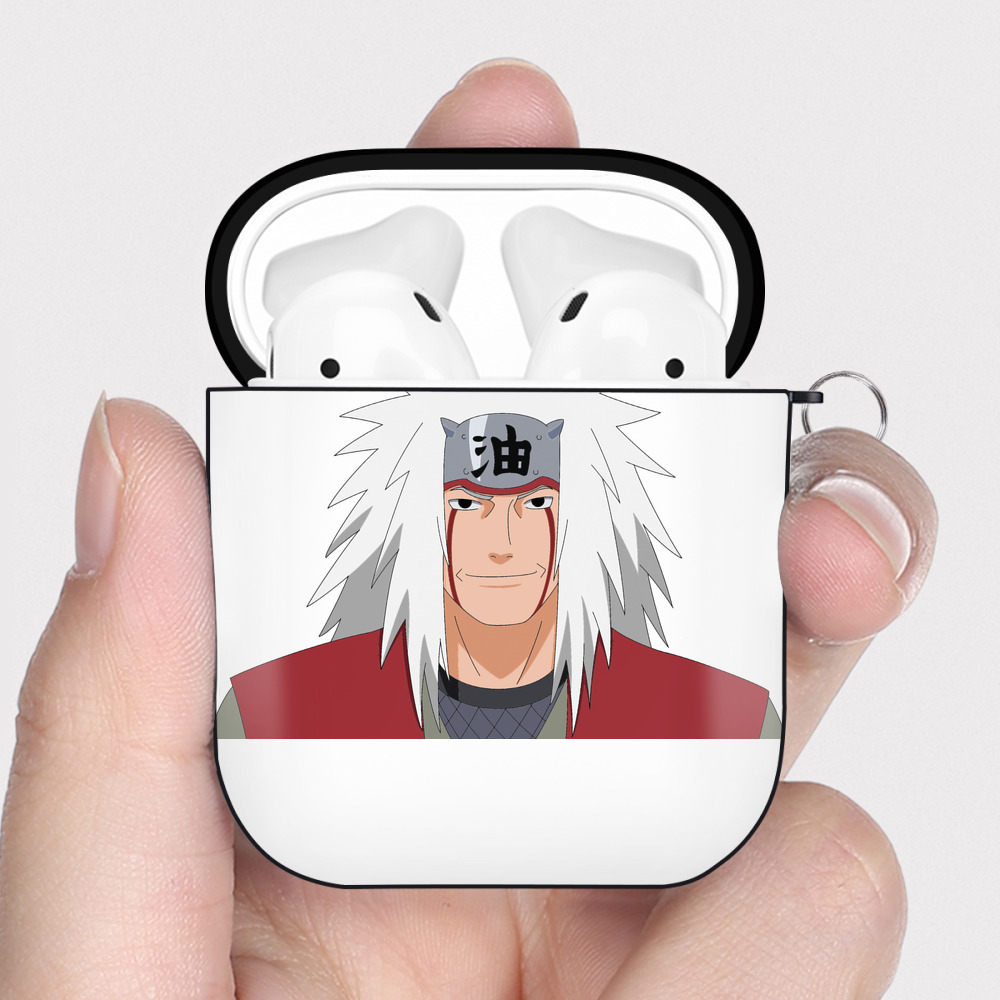 （画像用） NARUTO -ナルト- 自来也（じらいや） Jiraiya AirPods 第2世代保護ケース ハードシェル ブラック 耐衝撃・防指紋・カラビナ付き