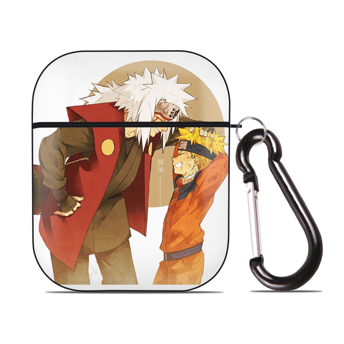 （画像用） NARUTO -ナルト- 自来也（じらいや） Jiraiya AirPods 第2世代保護ケース ハードシェル ブラック 耐衝撃・防指紋・カラビナ付き