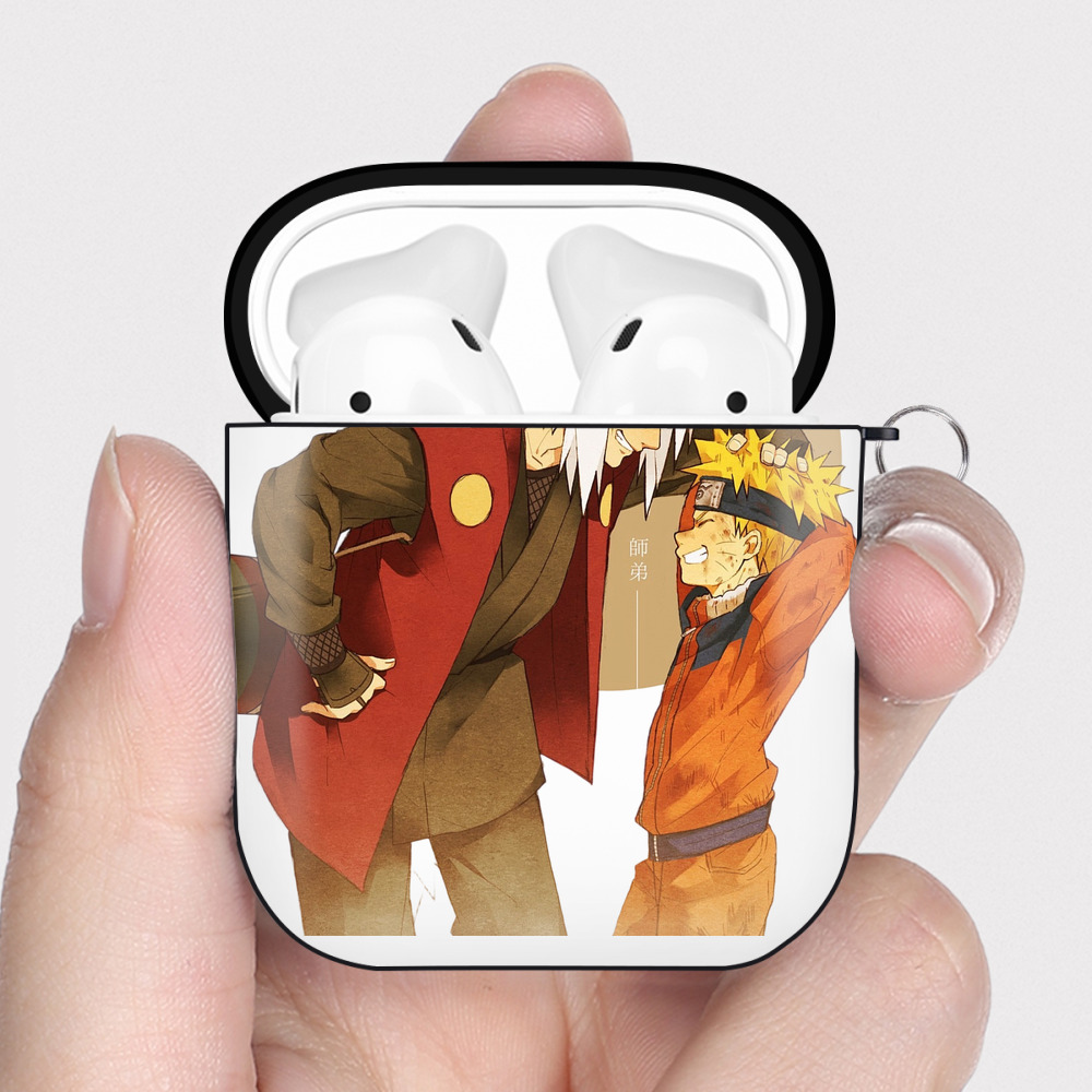 （画像用） NARUTO -ナルト- 自来也（じらいや） Jiraiya AirPods 第2世代保護ケース ハードシェル ブラック 耐衝撃・防指紋・カラビナ付き