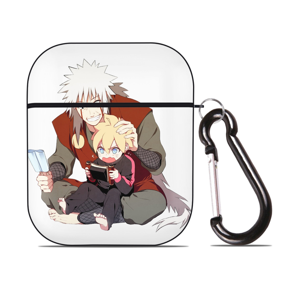 （画像用） NARUTO -ナルト- 自来也（じらいや） Jiraiya AirPods 第2世代保護ケース ハードシェル ブラック 耐衝撃・防指紋・カラビナ付き