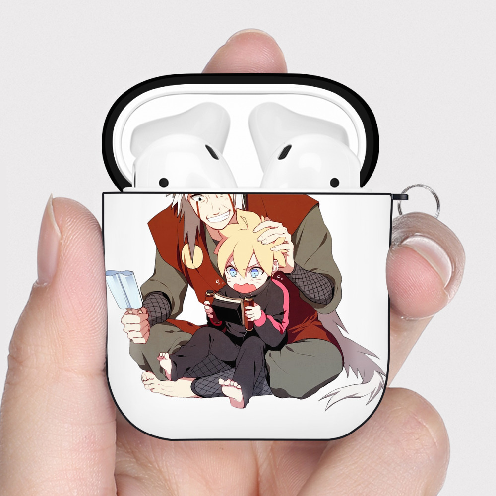 （画像用） NARUTO -ナルト- 自来也（じらいや） Jiraiya AirPods 第2世代保護ケース ハードシェル ブラック 耐衝撃・防指紋・カラビナ付き