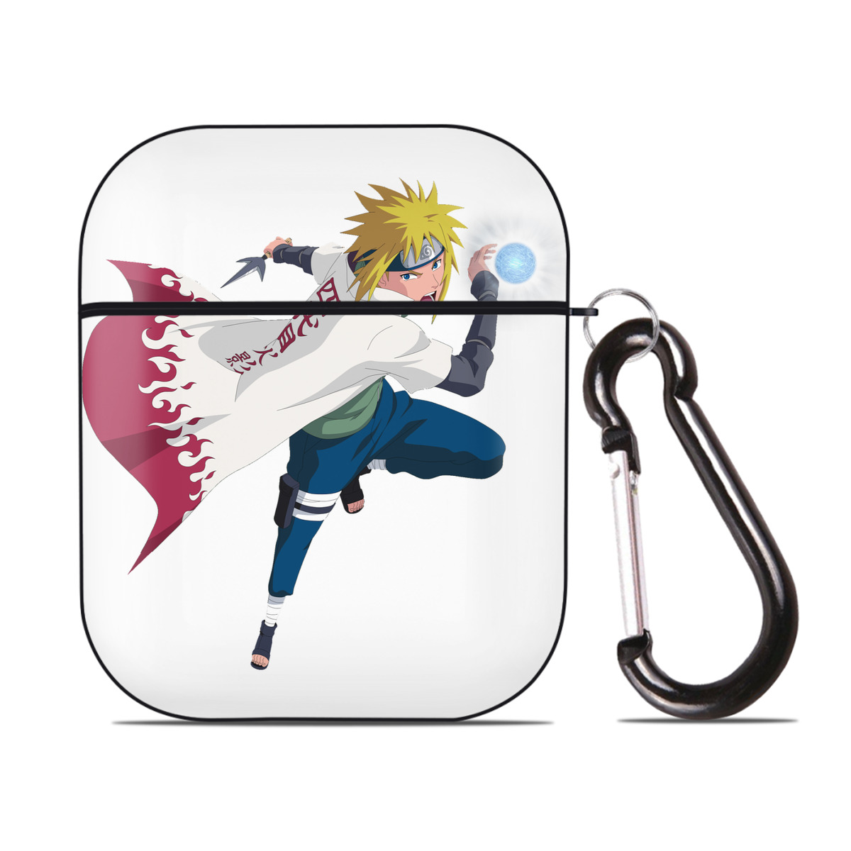 （画像用） NARUTO -ナルト- 波風 ミナト Namikaze Minato AirPods 第2世代保護ケース ハードシェル ブラック 耐衝撃・防指紋・カラビナ付き