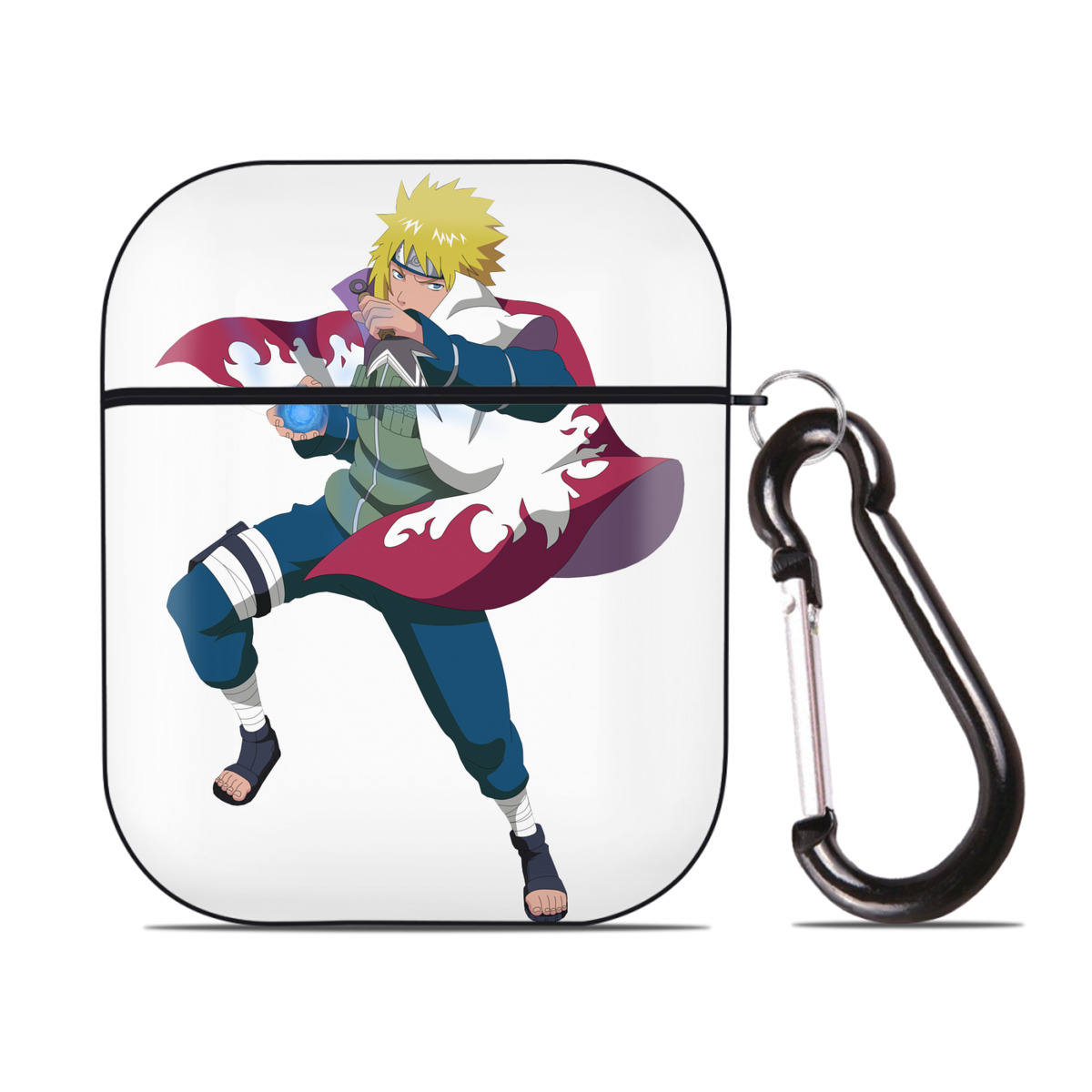 （画像用） NARUTO -ナルト- 波風 ミナト Namikaze Minato AirPods 第2世代保護ケース ハードシェル ブラック 耐衝撃・防指紋・カラビナ付き