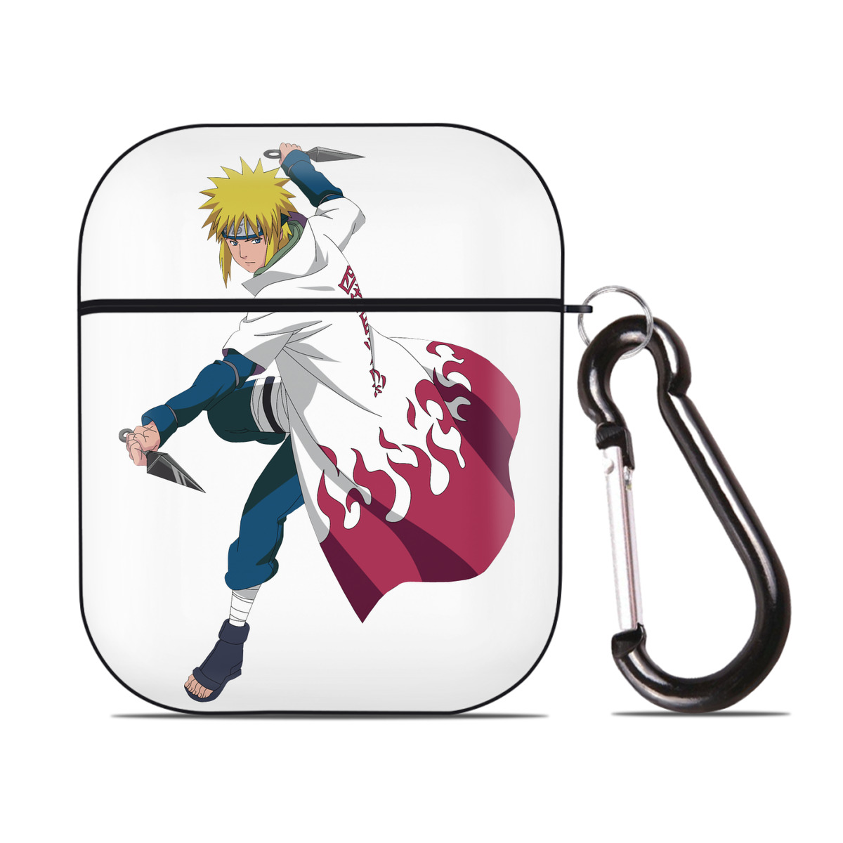 （画像用） NARUTO -ナルト- 波風 ミナト Namikaze Minato AirPods 第2世代保護ケース ハードシェル ブラック 耐衝撃・防指紋・カラビナ付き