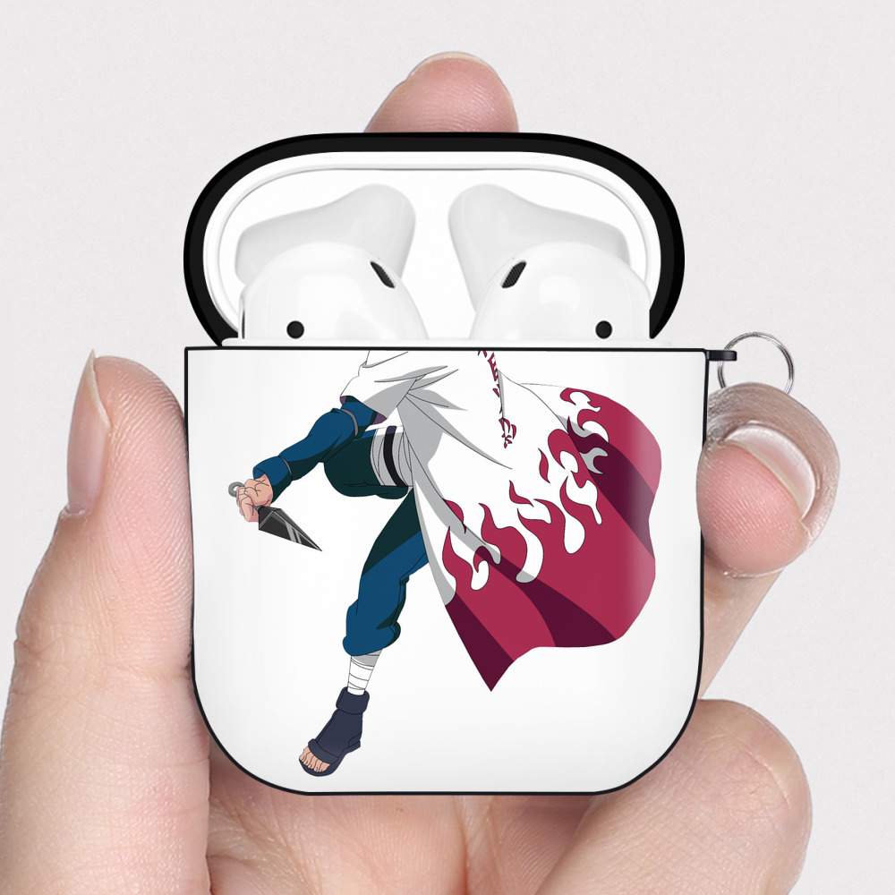（画像用） NARUTO -ナルト- 波風 ミナト Namikaze Minato AirPods 第2世代保護ケース ハードシェル ブラック 耐衝撃・防指紋・カラビナ付き
