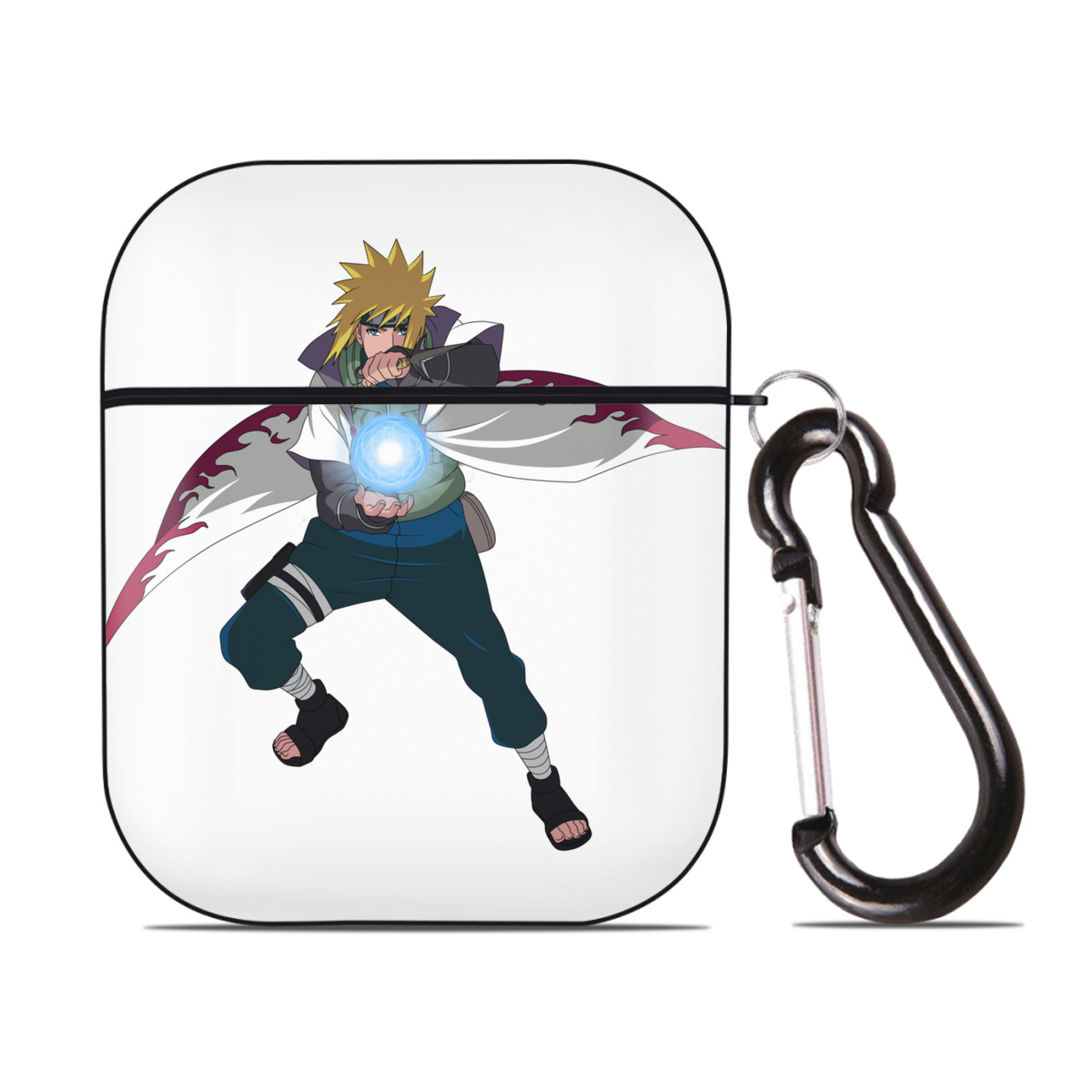 （画像用） NARUTO -ナルト- 波風 ミナト Namikaze Minato AirPods 第2世代保護ケース ハードシェル ブラック 耐衝撃・防指紋・カラビナ付き