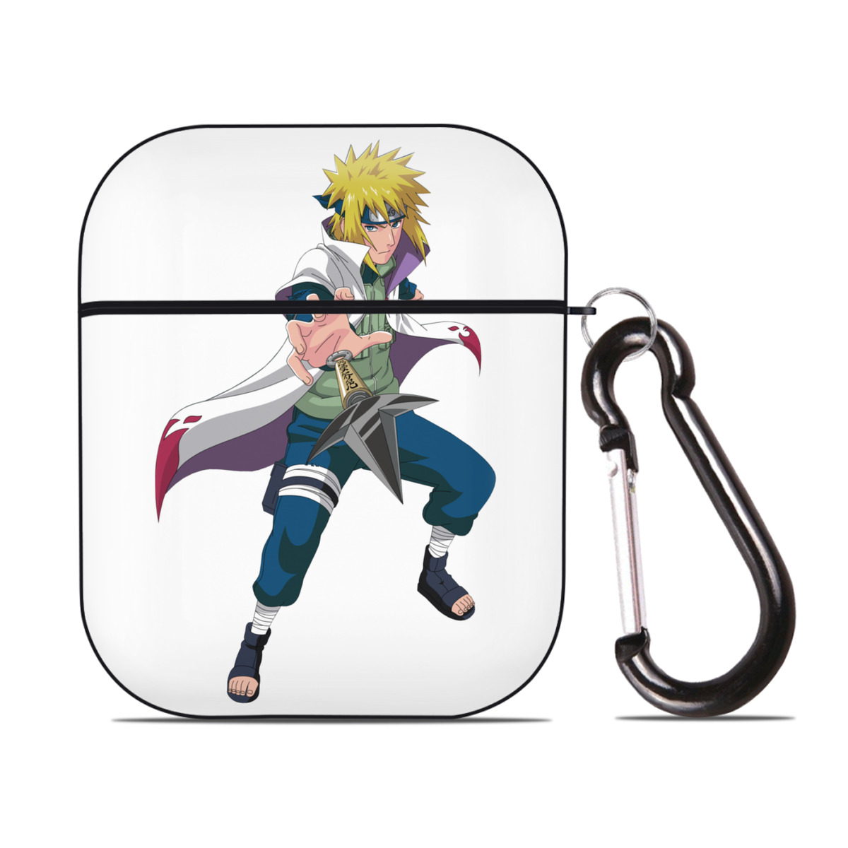 （画像用） NARUTO -ナルト- 波風 ミナト Namikaze Minato AirPods 第2世代保護ケース ハードシェル ブラック 耐衝撃・防指紋・カラビナ付き