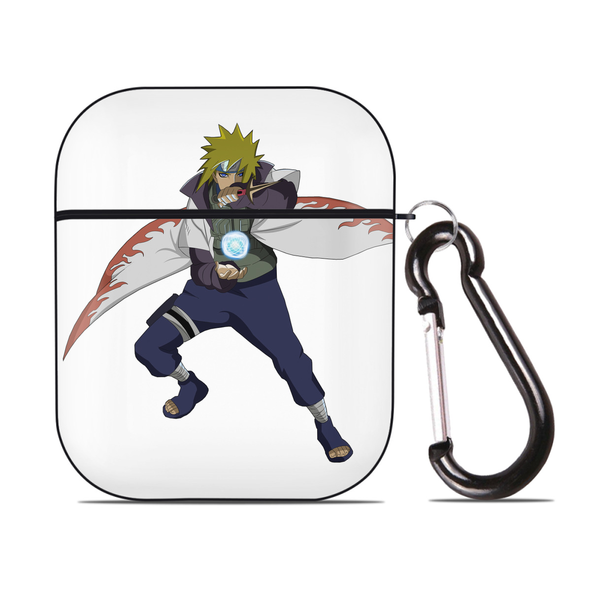 （画像用） NARUTO -ナルト- 波風 ミナト Namikaze Minato AirPods 第2世代保護ケース ハードシェル ブラック 耐衝撃・防指紋・カラビナ付き