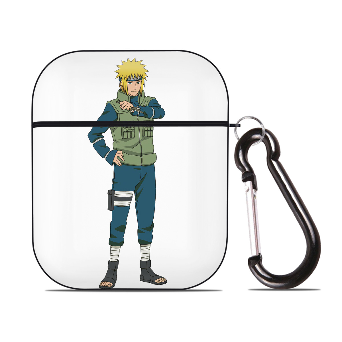 （画像用） NARUTO -ナルト- 波風 ミナト Namikaze Minato AirPods 第2世代保護ケース ハードシェル ブラック 耐衝撃・防指紋・カラビナ付き