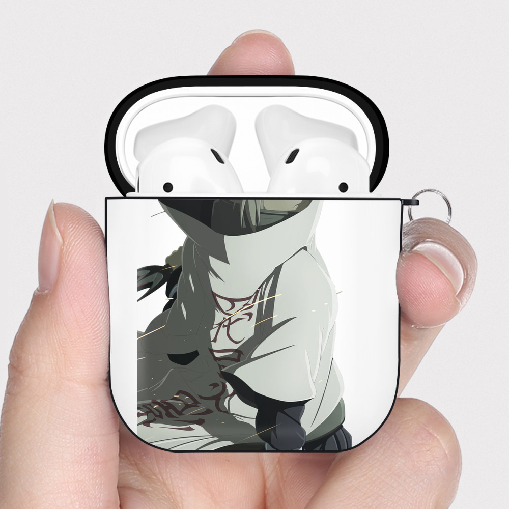 （画像用） NARUTO -ナルト- 波風 ミナト Namikaze Minato AirPods 第2世代保護ケース ハードシェル ブラック 耐衝撃・防指紋・カラビナ付き