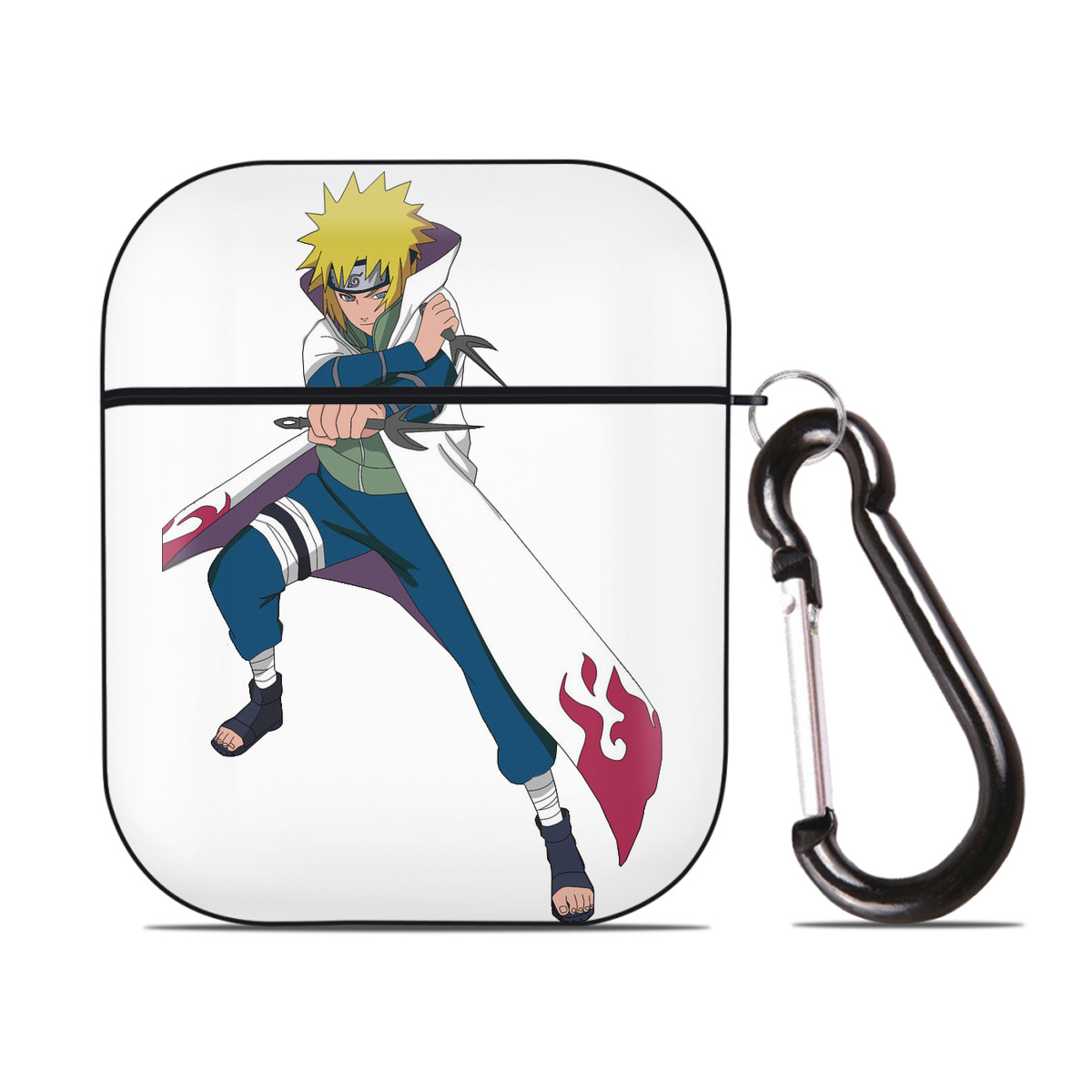 （画像用） NARUTO -ナルト- 波風 ミナト Namikaze Minato AirPods 第2世代保護ケース ハードシェル ブラック 耐衝撃・防指紋・カラビナ付き