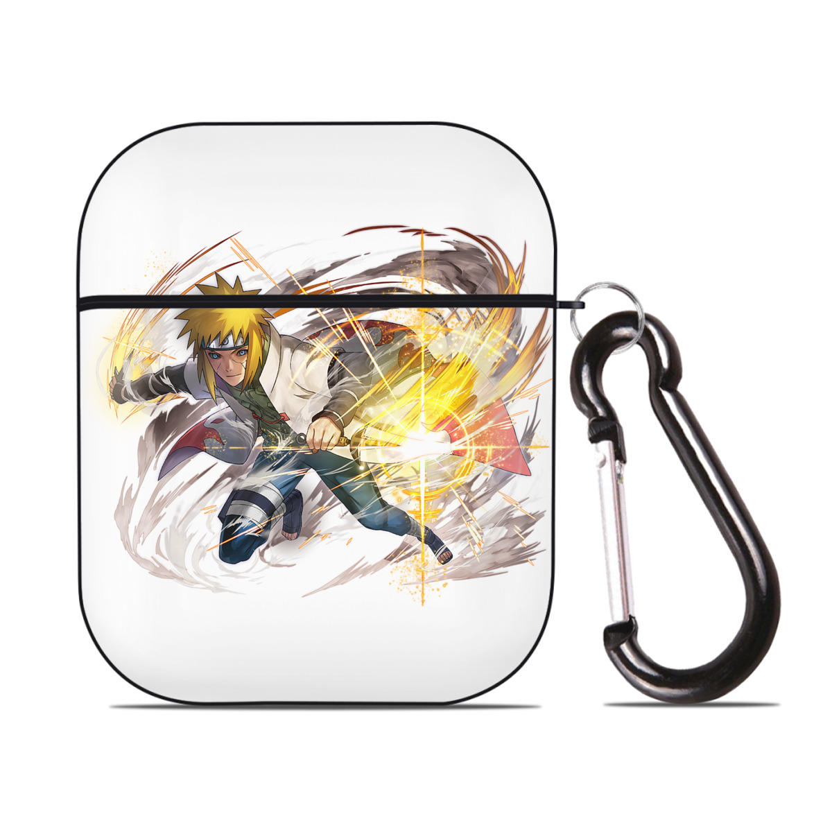 （画像用） NARUTO -ナルト- 波風 ミナト Namikaze Minato AirPods 第2世代保護ケース ハードシェル ブラック 耐衝撃・防指紋・カラビナ付き