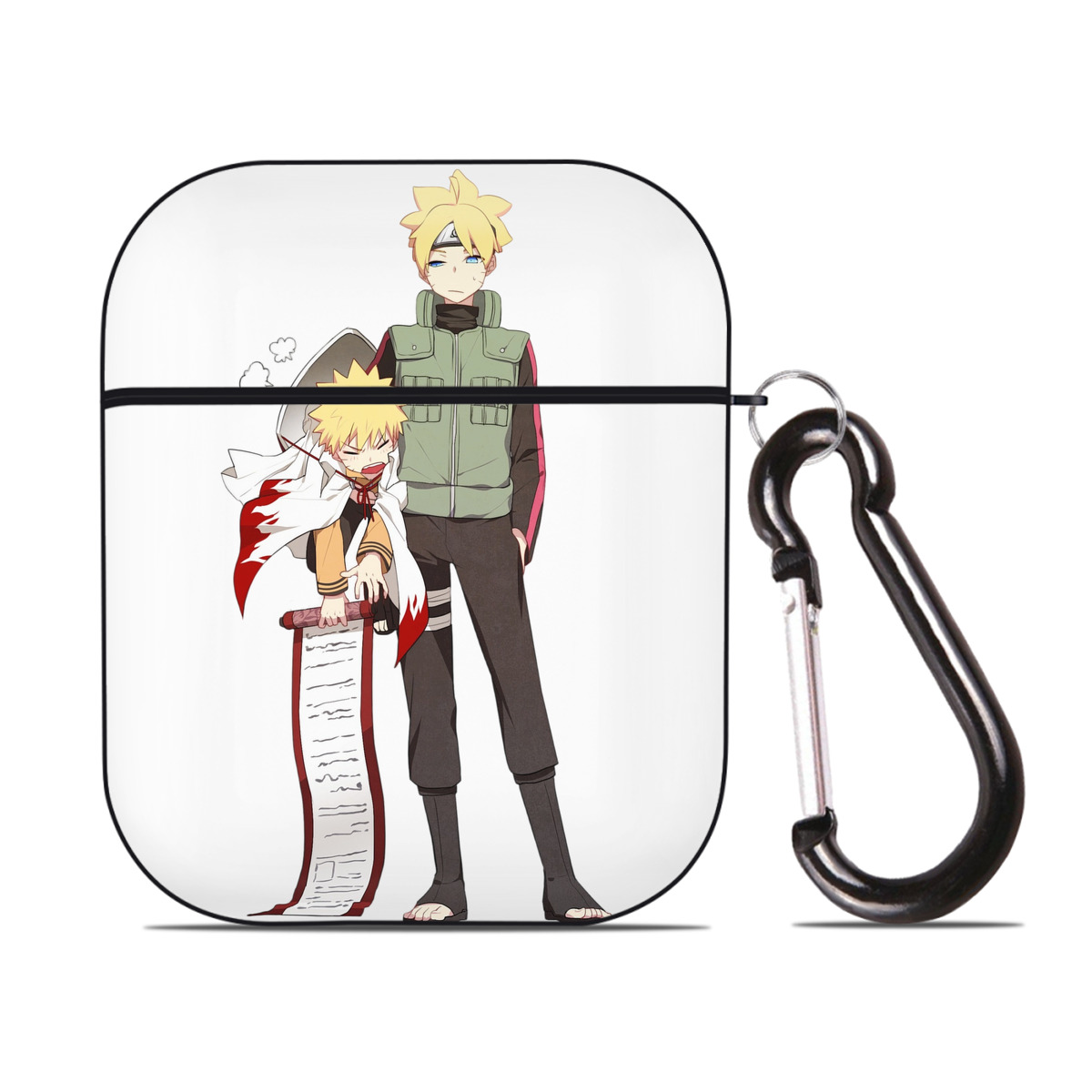 （画像用） NARUTO -ナルト- 波風 ミナト Namikaze Minato AirPods 第2世代保護ケース ハードシェル ブラック 耐衝撃・防指紋・カラビナ付き