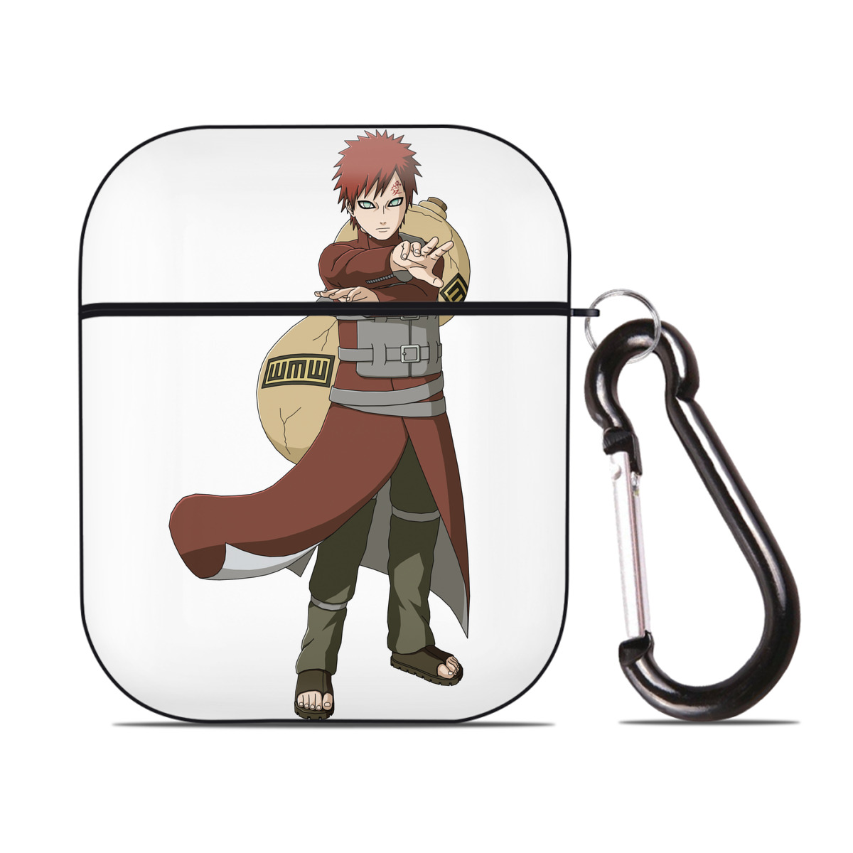 （画像用） NARUTO -ナルト- ガアラ Gaara AirPods 第2世代保護ケース ハードシェル ブラック 耐衝撃・防指紋・カラビナ付き