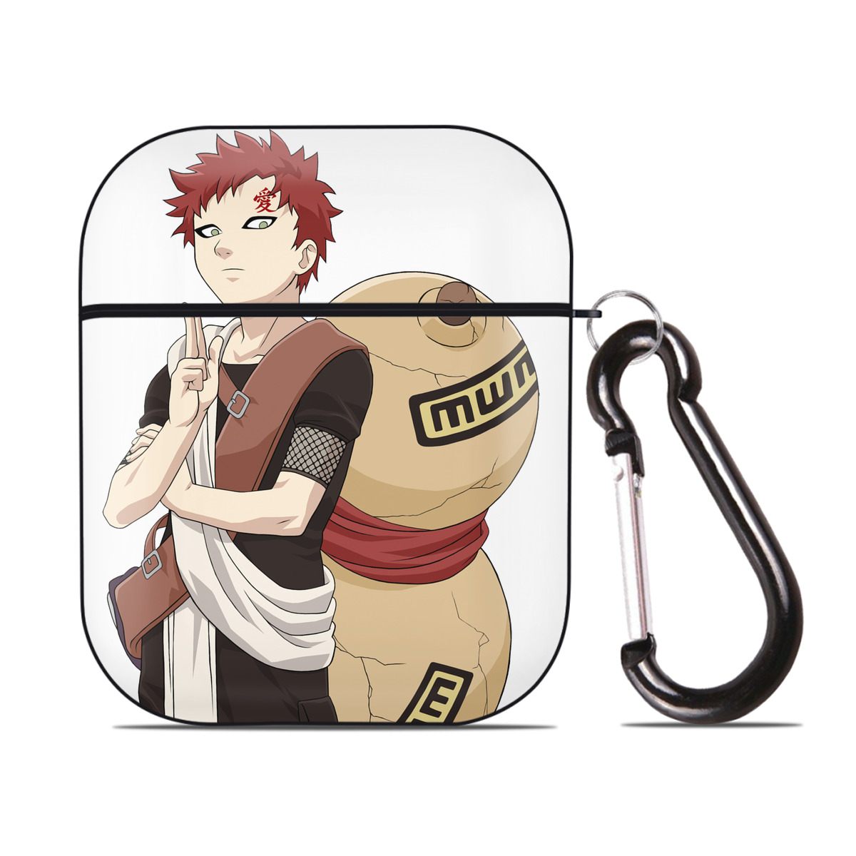 （画像用） NARUTO -ナルト- ガアラ Gaara AirPods 第2世代保護ケース ハードシェル ブラック 耐衝撃・防指紋・カラビナ付き