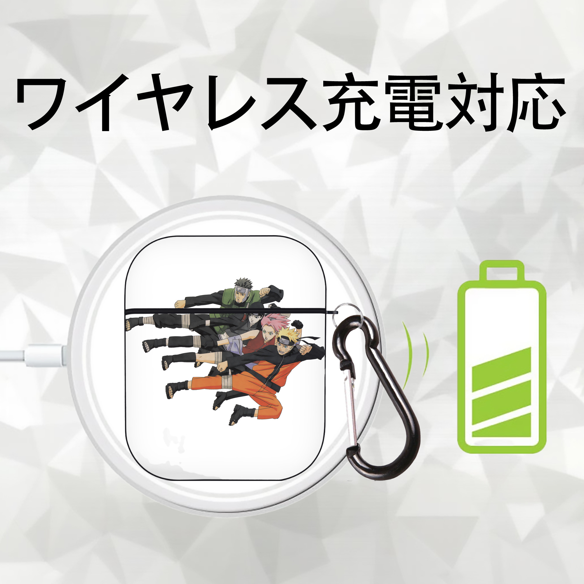 NARUTO -ナルト- うずまき ナルト Uzumaki Naruto AirPods 第2世代保護ケース ハードシェル ブラック 耐衝撃・防指紋・カラビナ付き