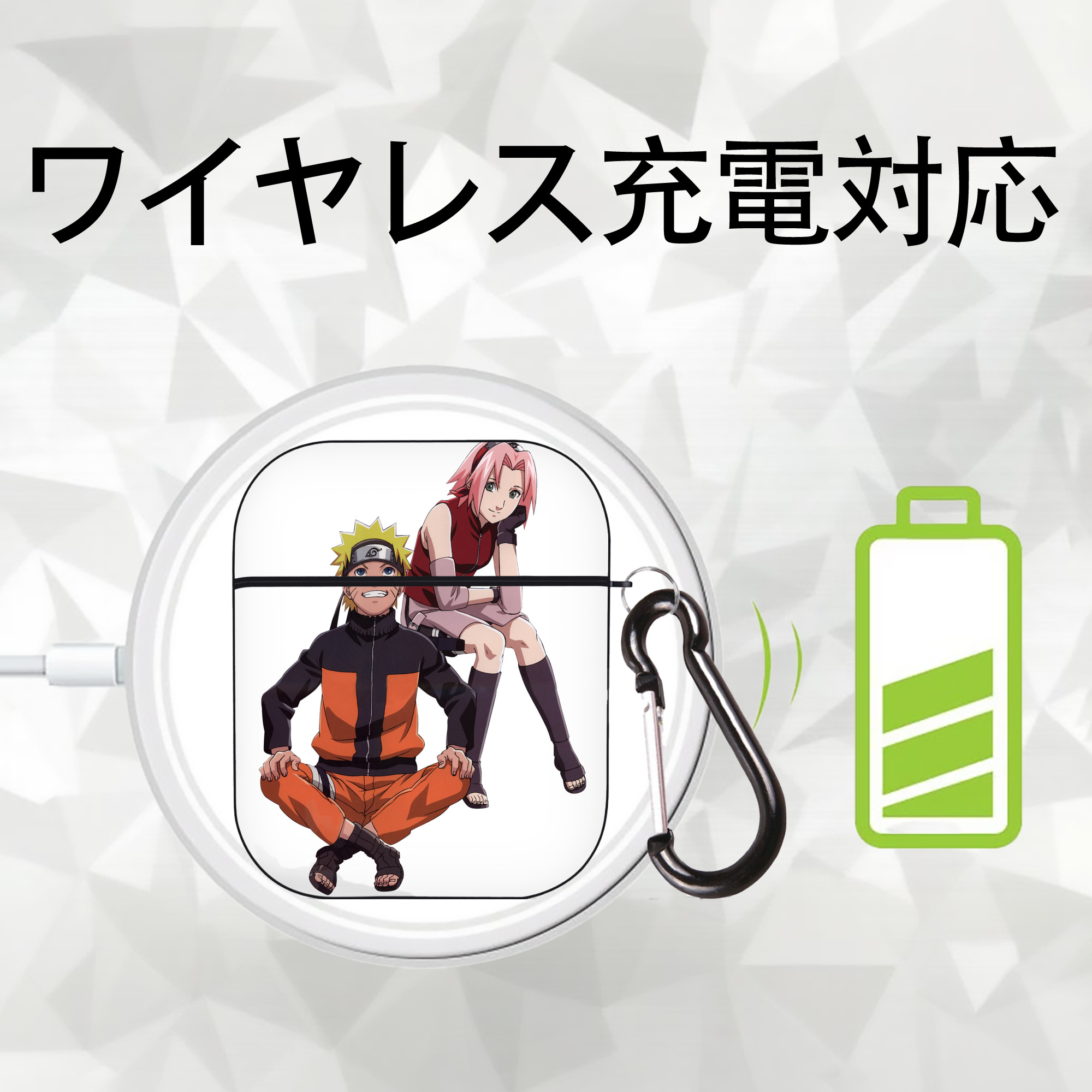 NARUTO -ナルト- うずまき ナルト Uzumaki Naruto AirPods 第2世代保護ケース ハードシェル ブラック 耐衝撃・防指紋・カラビナ付き