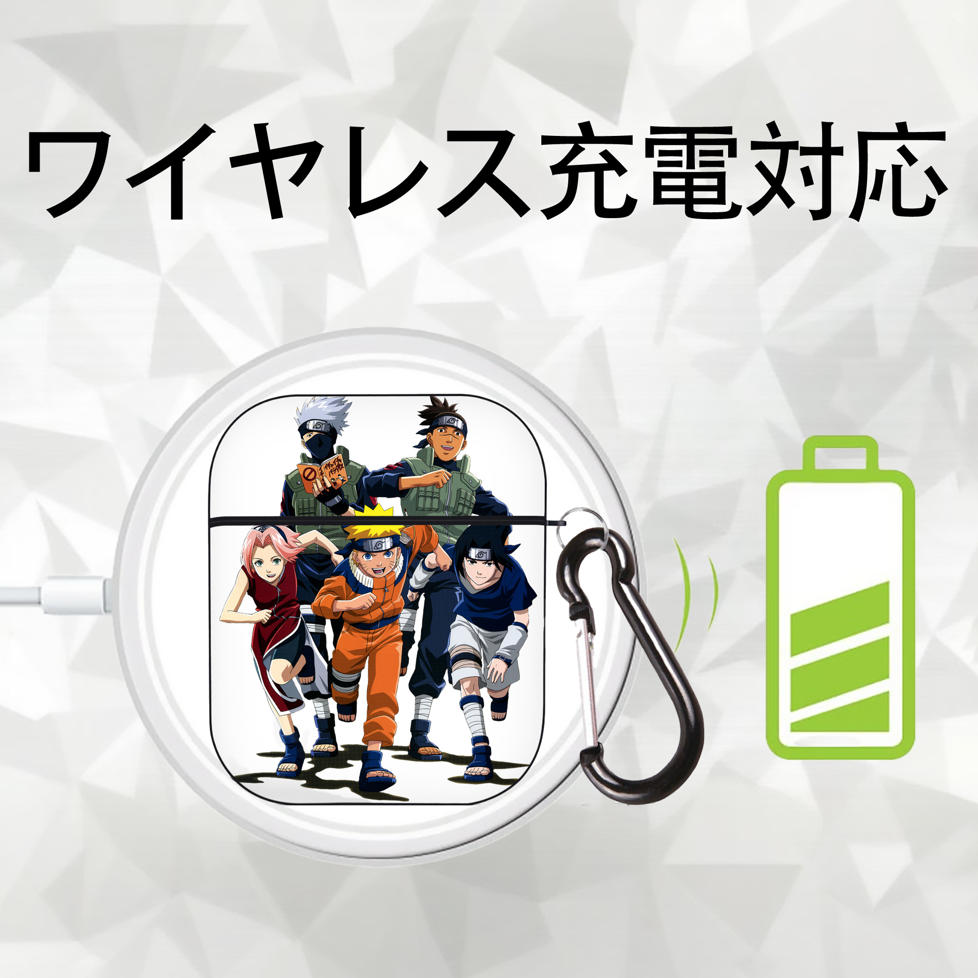 NARUTO -ナルト- うずまき ナルト Uzumaki Naruto AirPods 第2世代保護ケース ハードシェル ブラック 耐衝撃・防指紋・カラビナ付き