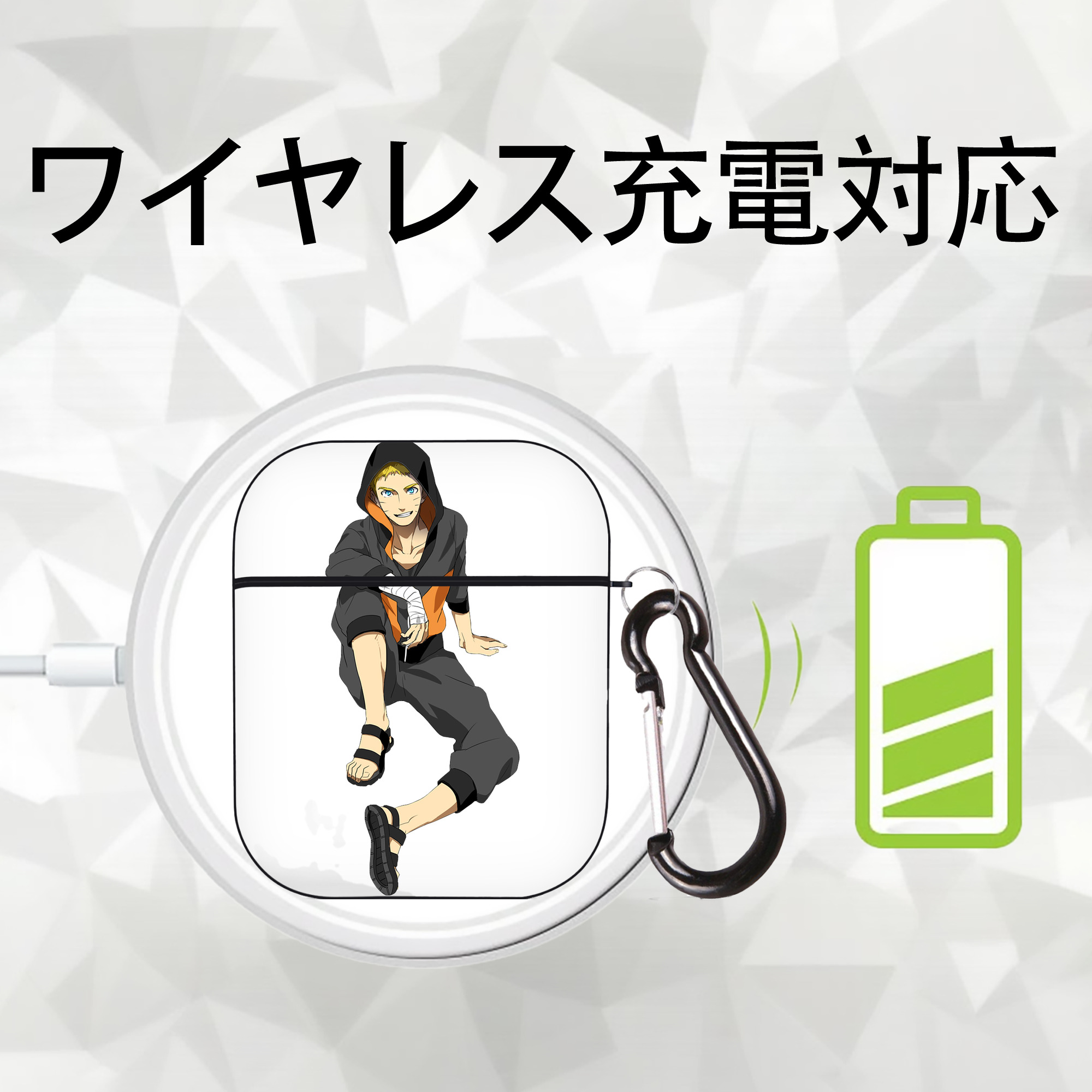 NARUTO -ナルト- うずまき ナルト Uzumaki Naruto AirPods 第2世代保護ケース ハードシェル ブラック 耐衝撃・防指紋・カラビナ付き