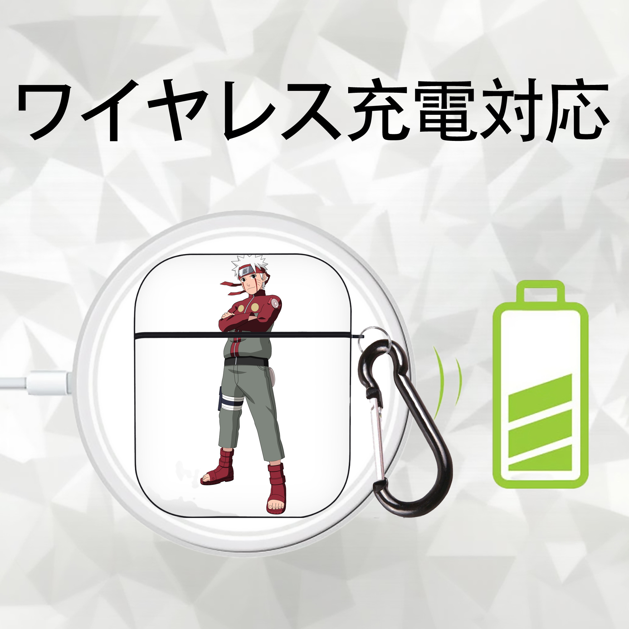 NARUTO -ナルト- うずまき ナルト Uzumaki Naruto AirPods 第2世代保護ケース ハードシェル ブラック 耐衝撃・防指紋・カラビナ付き