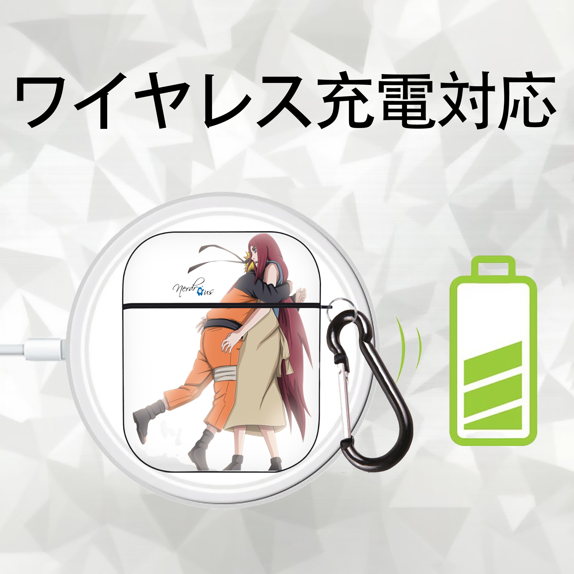 NARUTO -ナルト- うずまき ナルト Uzumaki Naruto AirPods 第2世代保護ケース ハードシェル ブラック 耐衝撃・防指紋・カラビナ付き