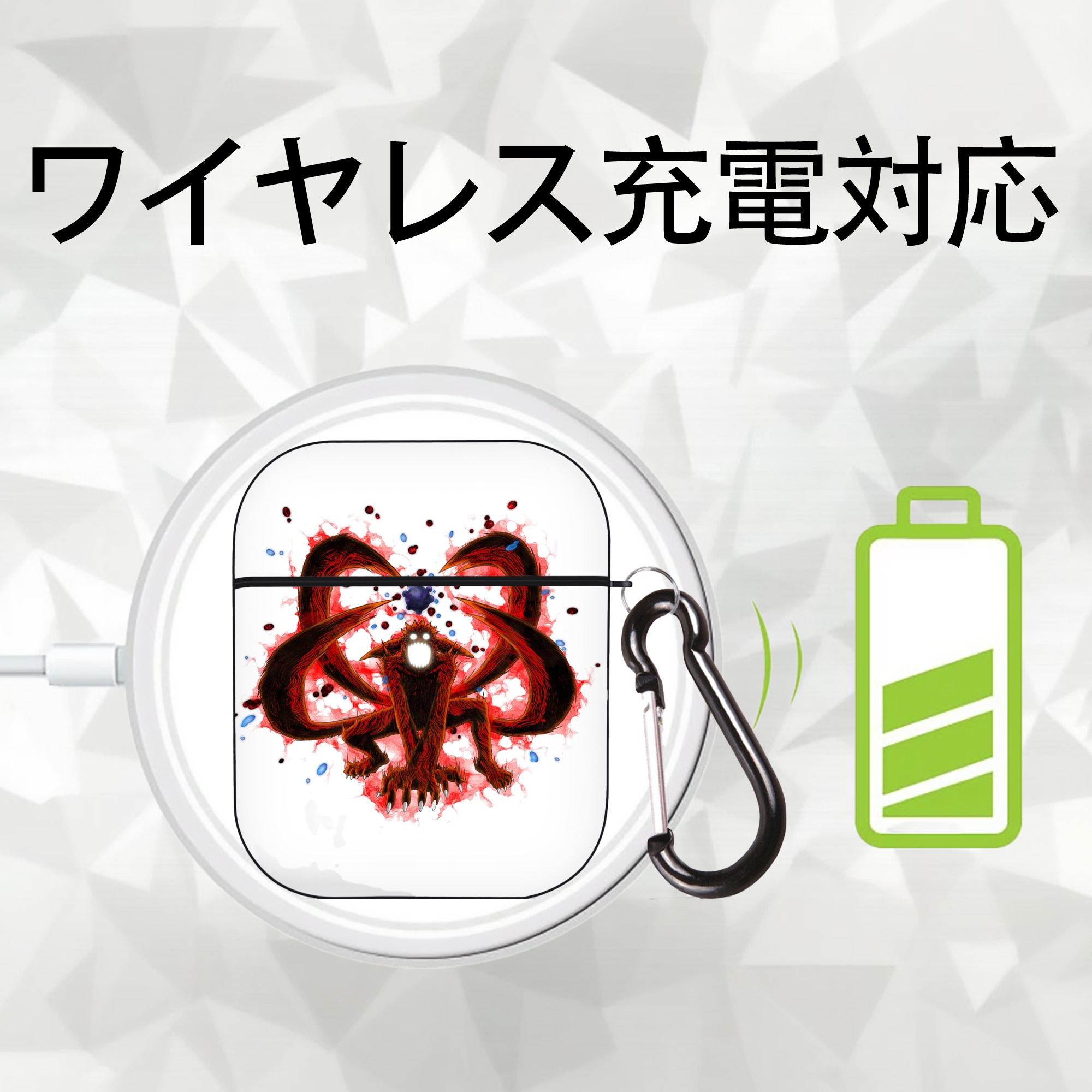 NARUTO -ナルト- うずまき ナルト Uzumaki Naruto AirPods 第2世代保護ケース ハードシェル ブラック 耐衝撃・防指紋・カラビナ付き