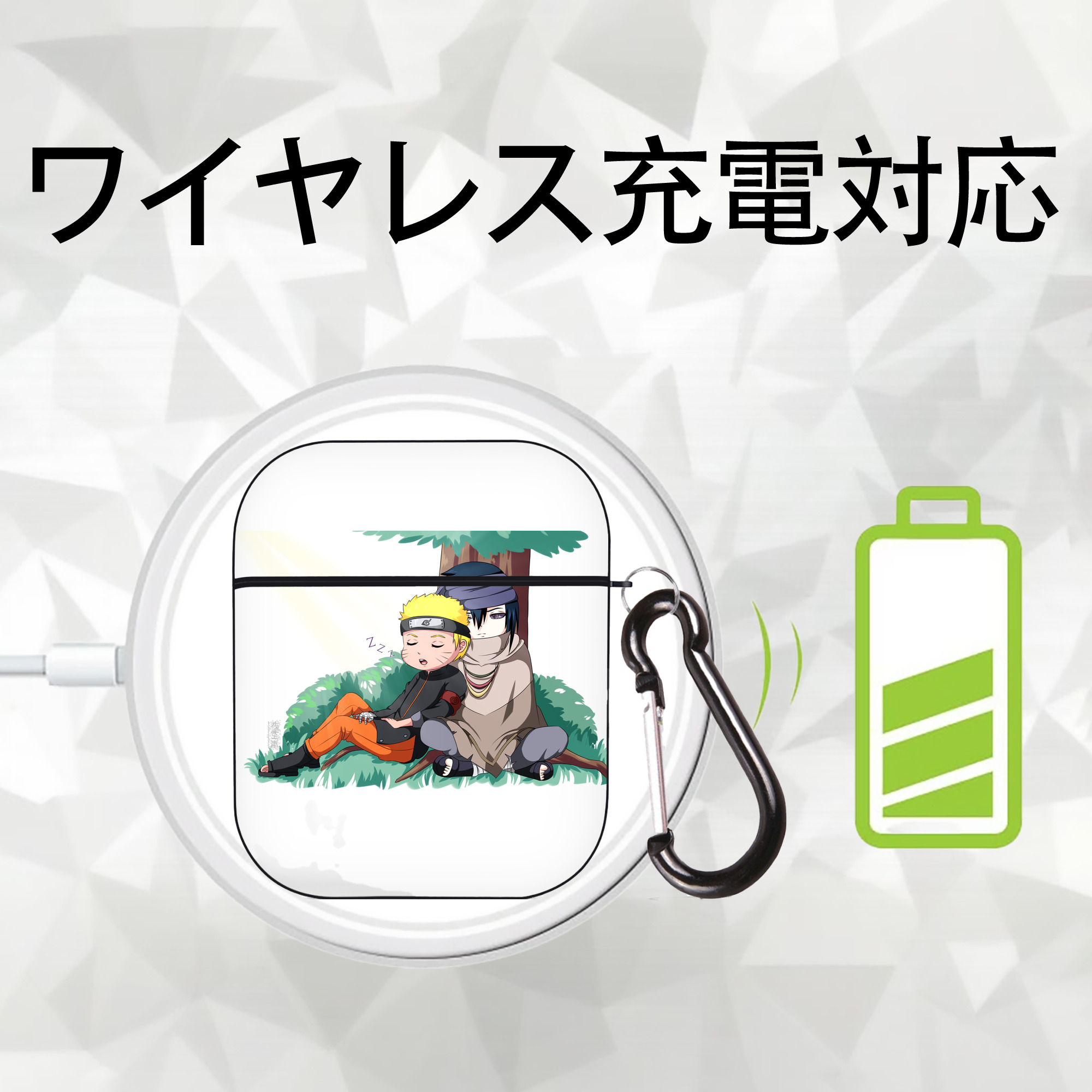 NARUTO -ナルト- うずまき ナルト Uzumaki Naruto AirPods 第2世代保護ケース ハードシェル ブラック 耐衝撃・防指紋・カラビナ付き