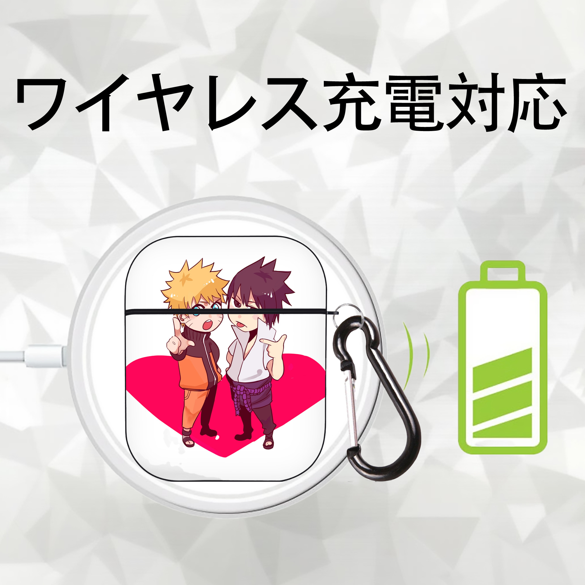 NARUTO -ナルト- うずまき ナルト Uzumaki Naruto AirPods 第2世代保護ケース ハードシェル ブラック 耐衝撃・防指紋・カラビナ付き