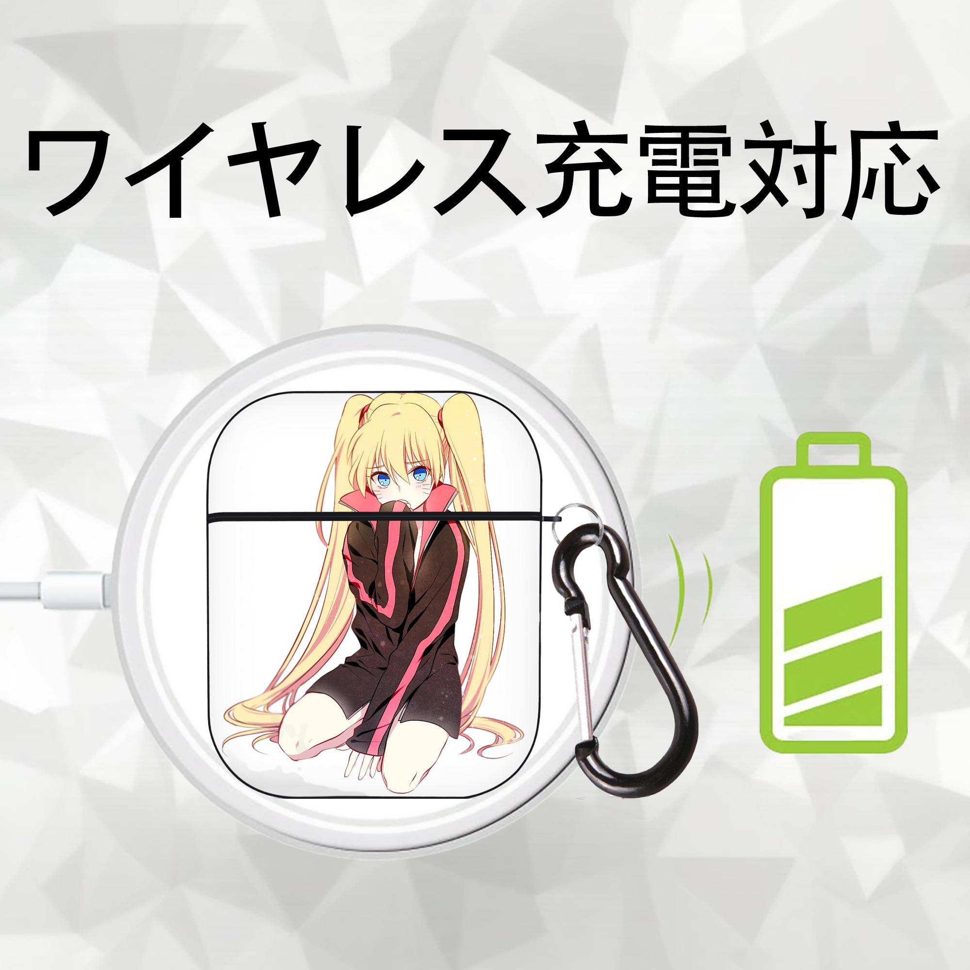 NARUTO -ナルト- うずまき ナルト Uzumaki Naruto AirPods 第2世代保護ケース ハードシェル ブラック 耐衝撃・防指紋・カラビナ付き