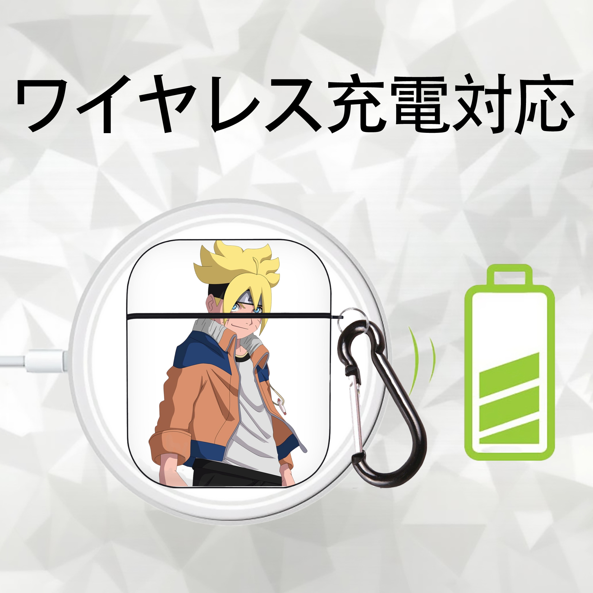 NARUTO -ナルト- うずまき ナルト Uzumaki Naruto AirPods 第2世代保護ケース ハードシェル ブラック 耐衝撃・防指紋・カラビナ付き