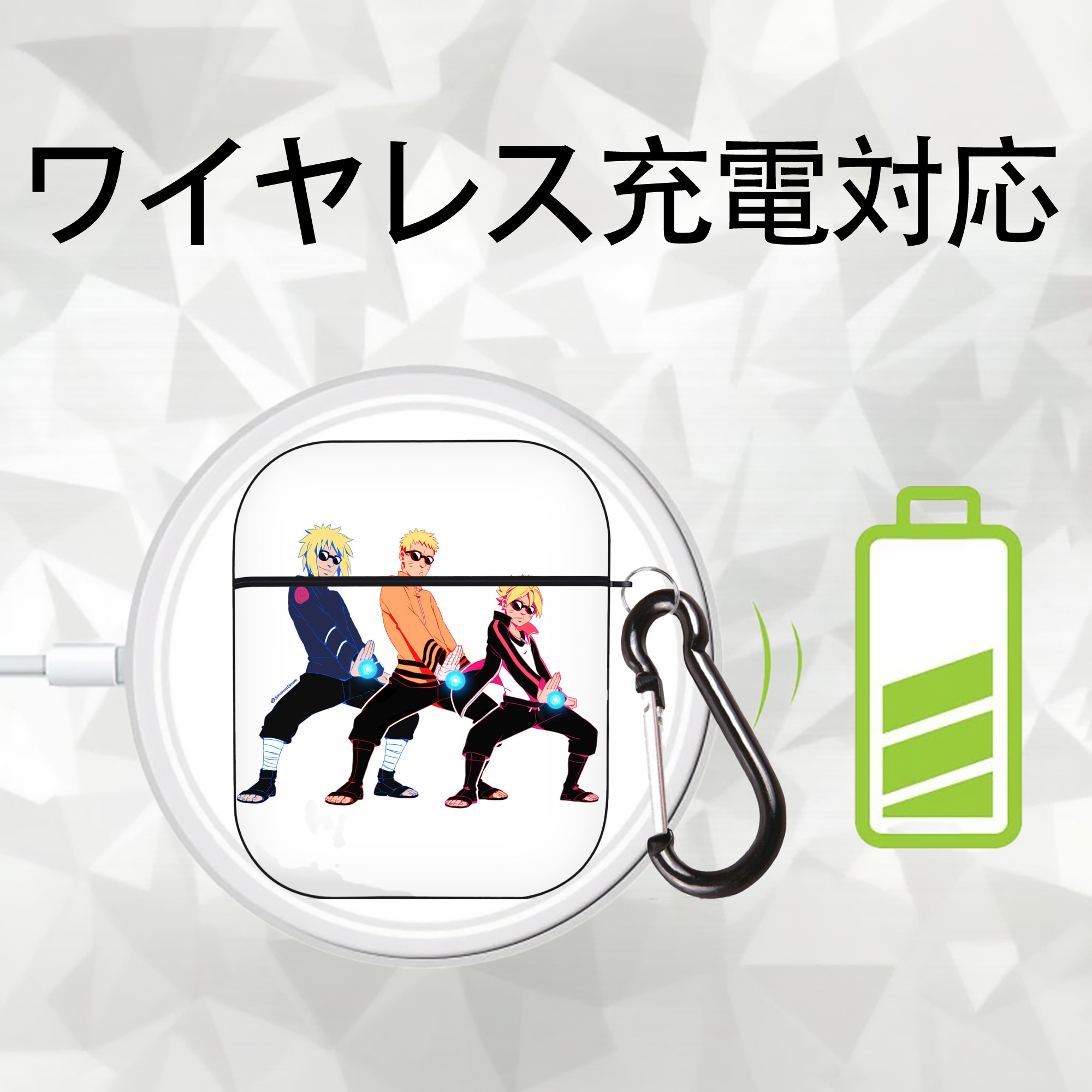 NARUTO -ナルト- うずまき ナルト Uzumaki Naruto AirPods 第2世代保護ケース ハードシェル ブラック 耐衝撃・防指紋・カラビナ付き