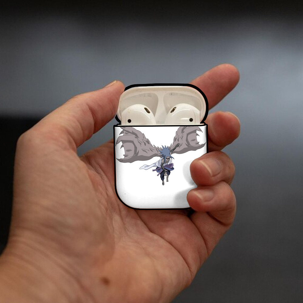 NARUTO -ナルト- うちは サスケ Uchiha Sasuke AirPods 第2世代保護ケース ハードシェル ブラック 耐衝撃・防指紋・カラビナ付き