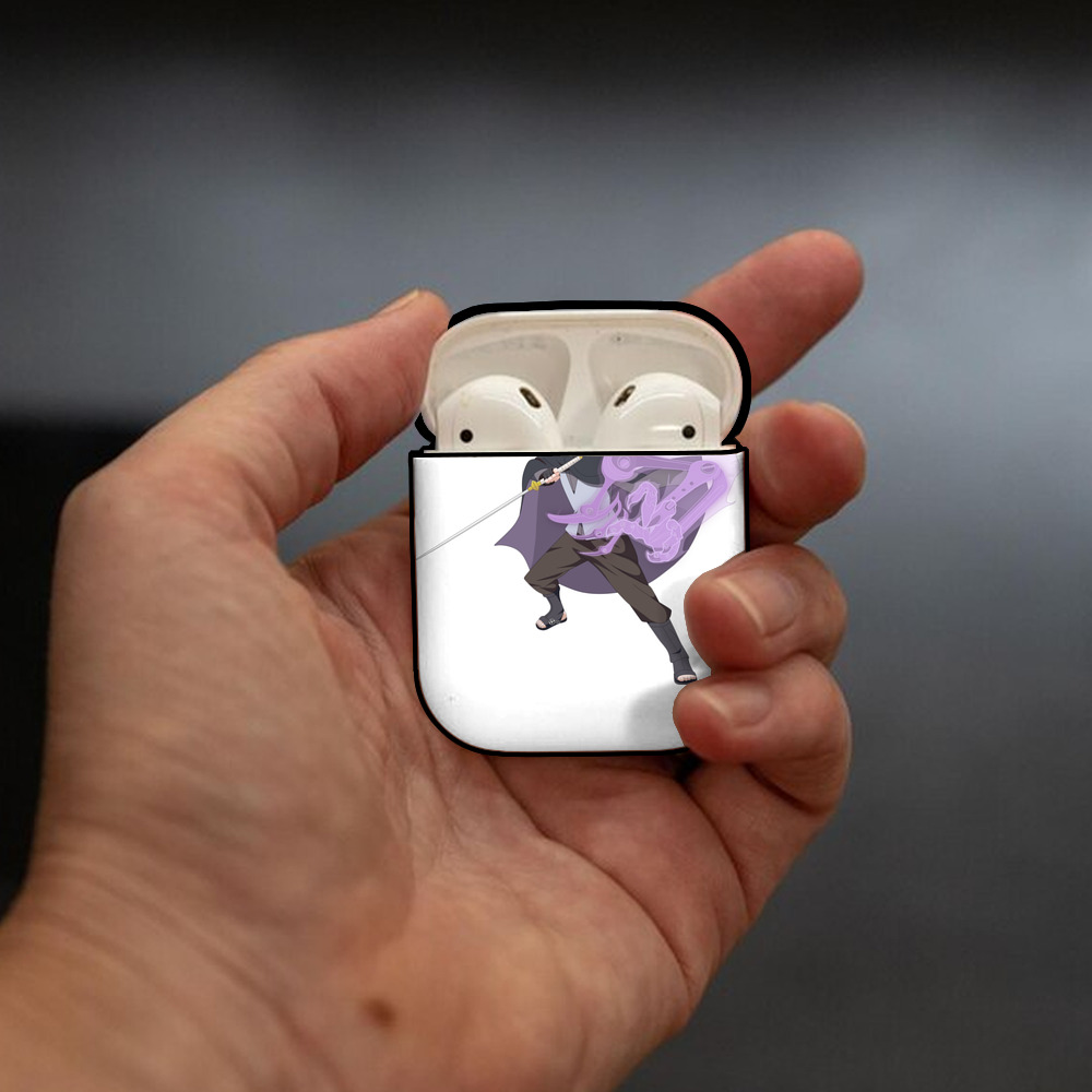 NARUTO -ナルト- うちは サスケ Uchiha Sasuke AirPods 第2世代保護ケース ハードシェル ブラック 耐衝撃・防指紋・カラビナ付き