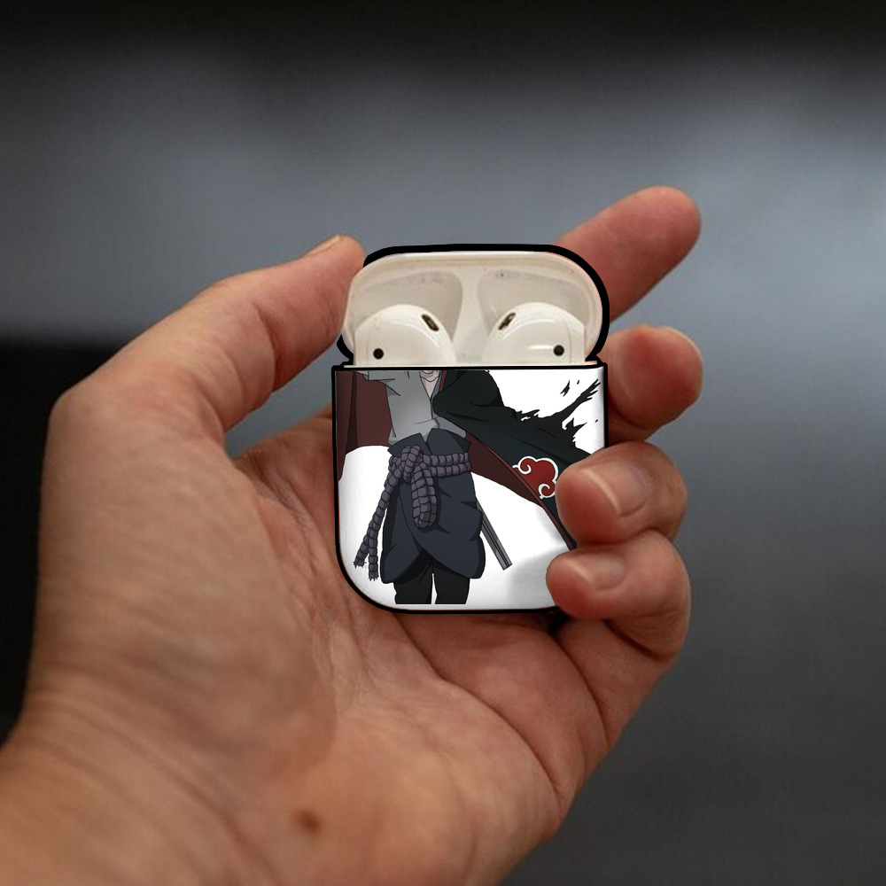 NARUTO -ナルト- うちは サスケ Uchiha Sasuke AirPods 第2世代保護ケース ハードシェル ブラック 耐衝撃・防指紋・カラビナ付き