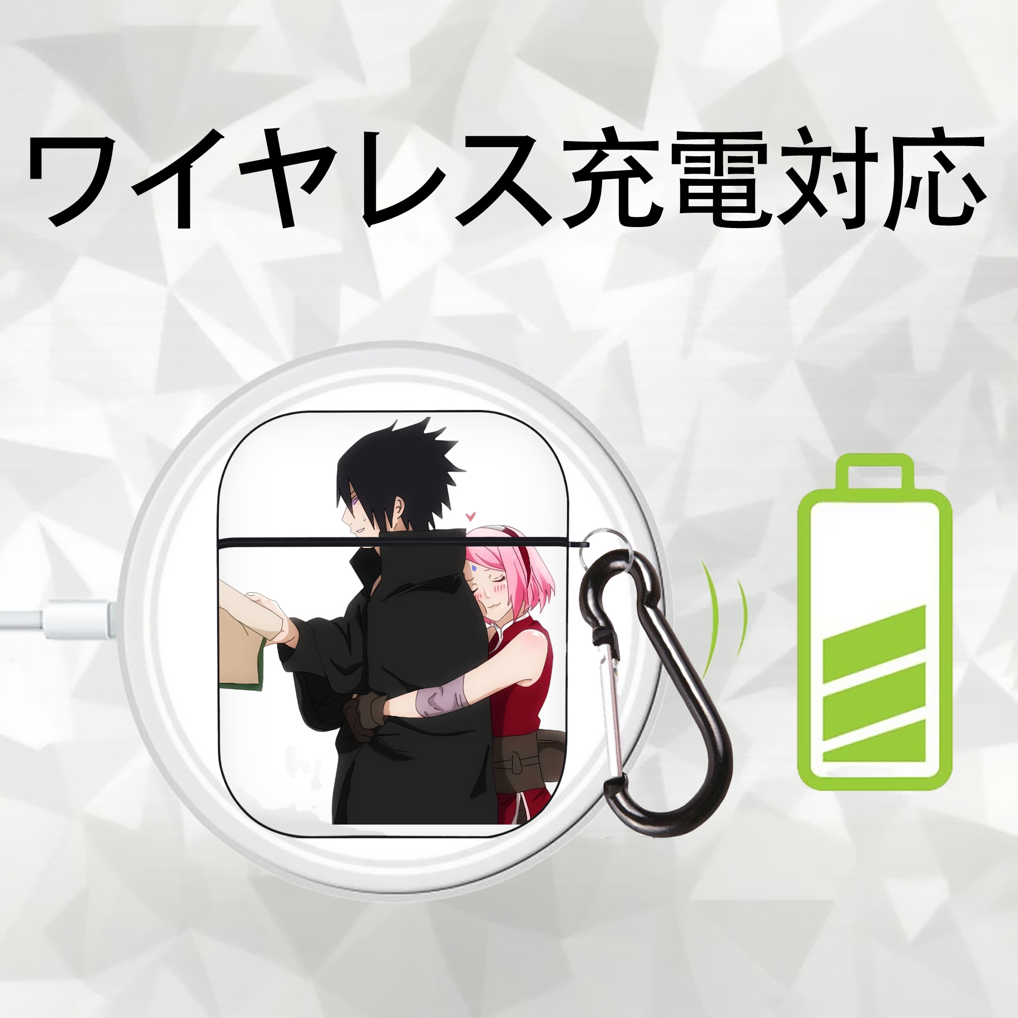 NARUTO -ナルト- うちは サスケ Uchiha Sasuke AirPods 第2世代保護ケース ハードシェル ブラック 耐衝撃・防指紋・カラビナ付き