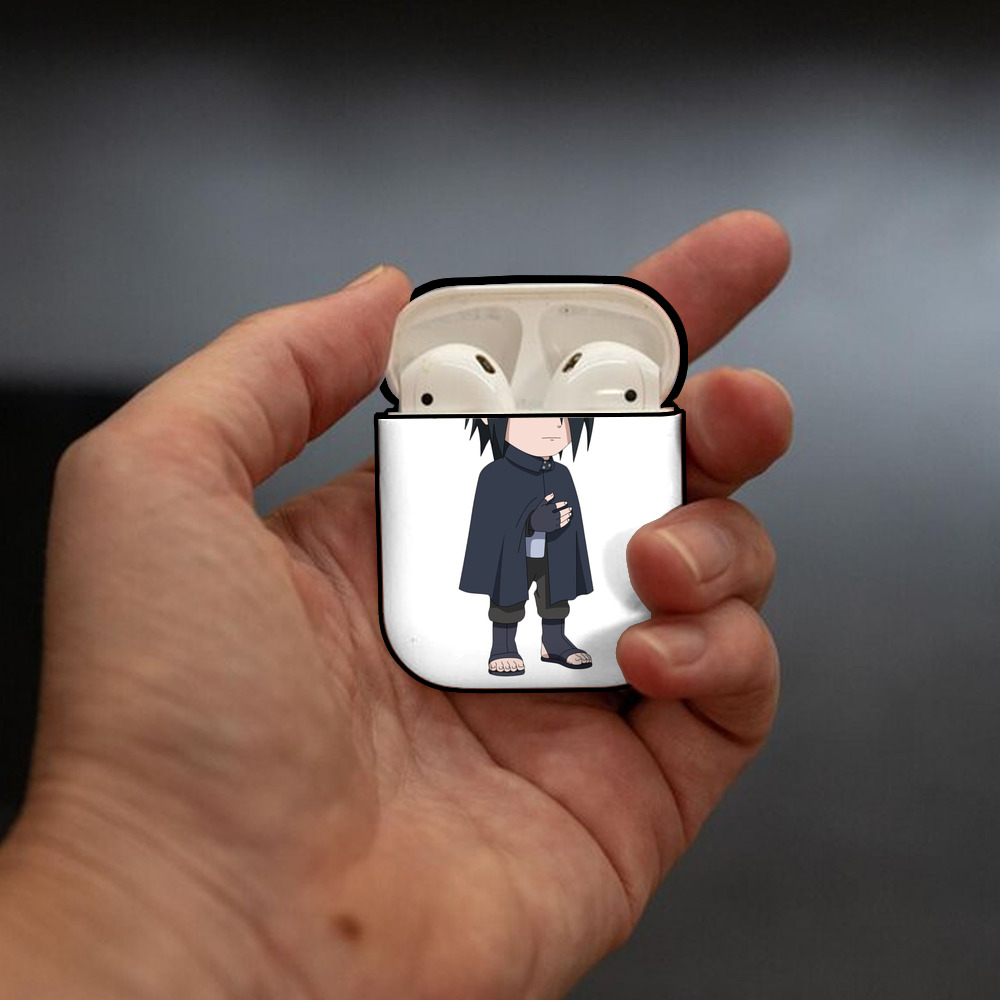NARUTO -ナルト- うちは サスケ Uchiha Sasuke AirPods 第2世代保護ケース ハードシェル ブラック 耐衝撃・防指紋・カラビナ付き