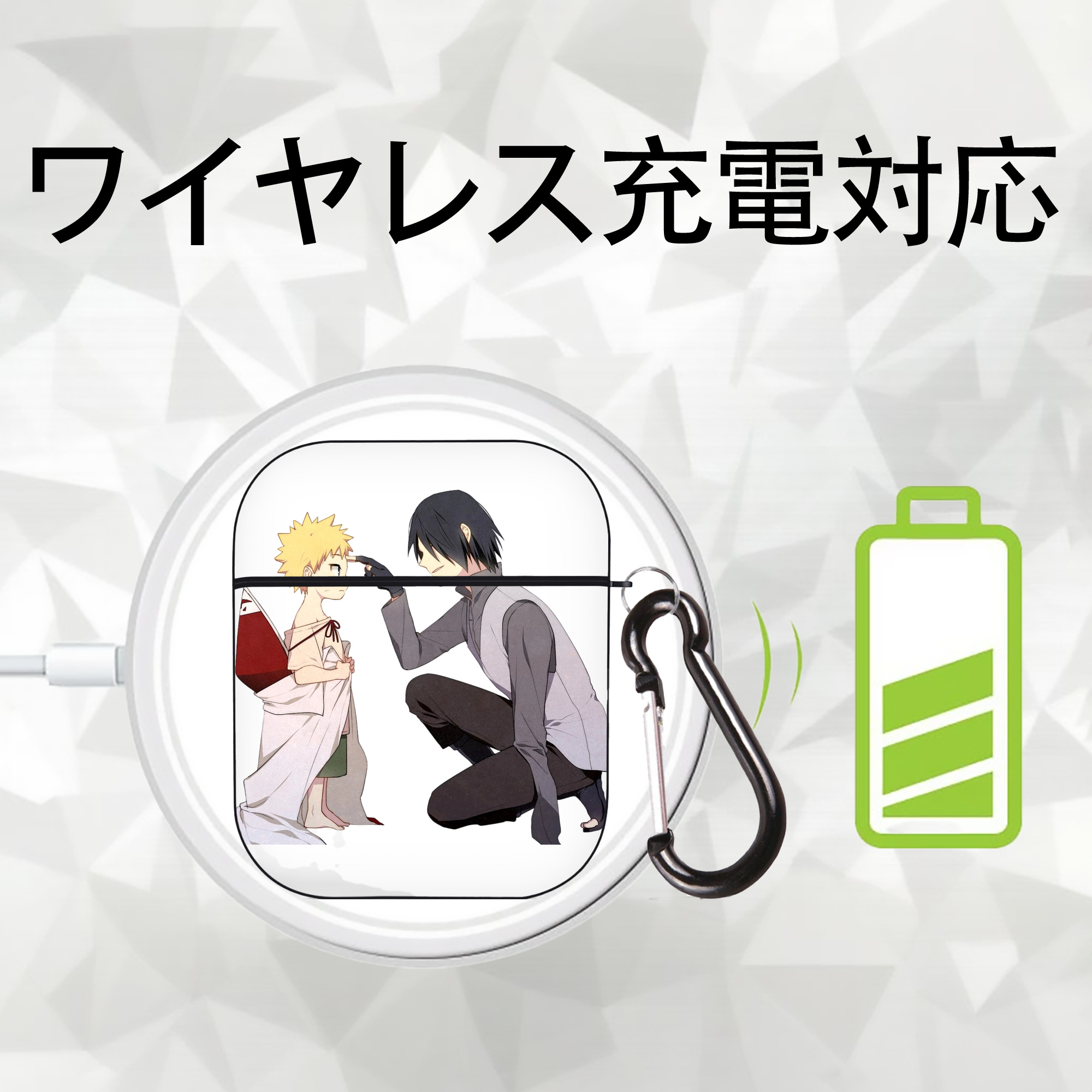 NARUTO -ナルト- うちは サスケ Uchiha Sasuke AirPods 第2世代保護ケース ハードシェル ブラック 耐衝撃・防指紋・カラビナ付き
