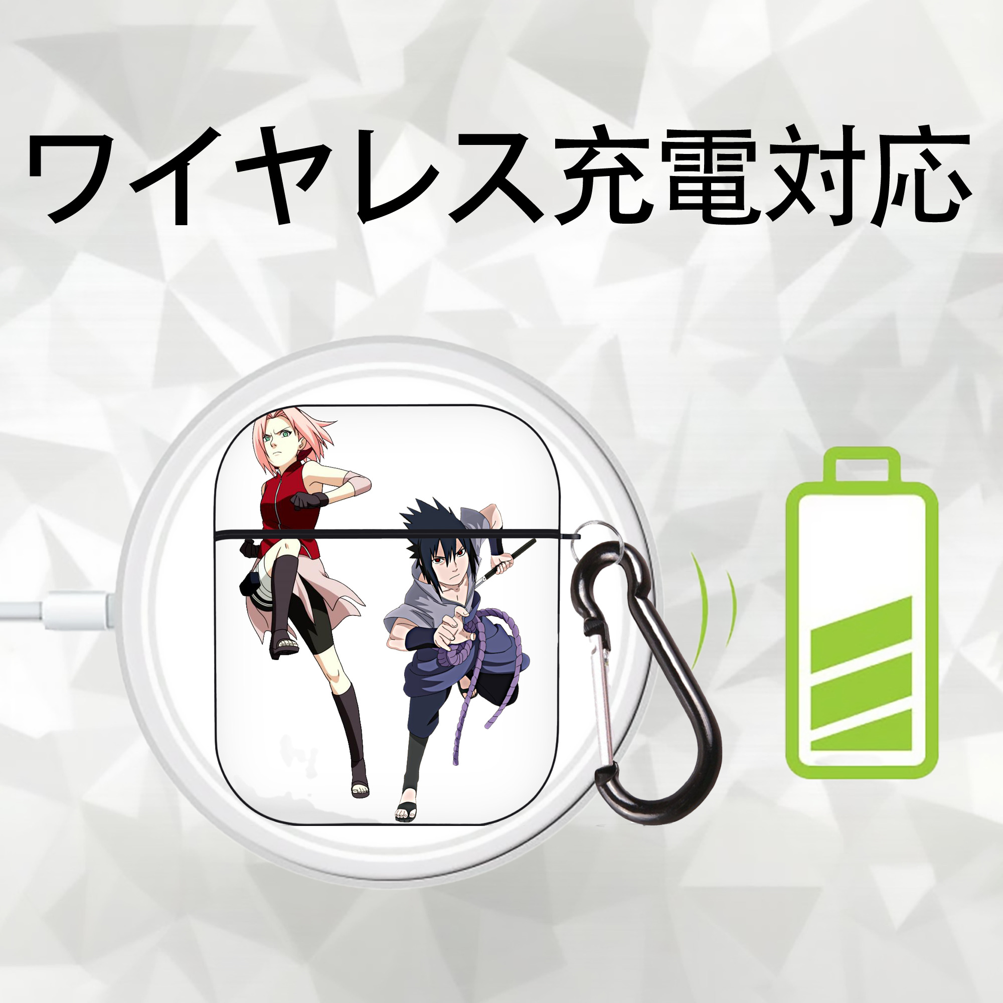 NARUTO -ナルト- 春野サクラ Haruno Sakura AirPods 第2世代保護ケース ハードシェル ブラック 耐衝撃・防指紋・カラビナ付き