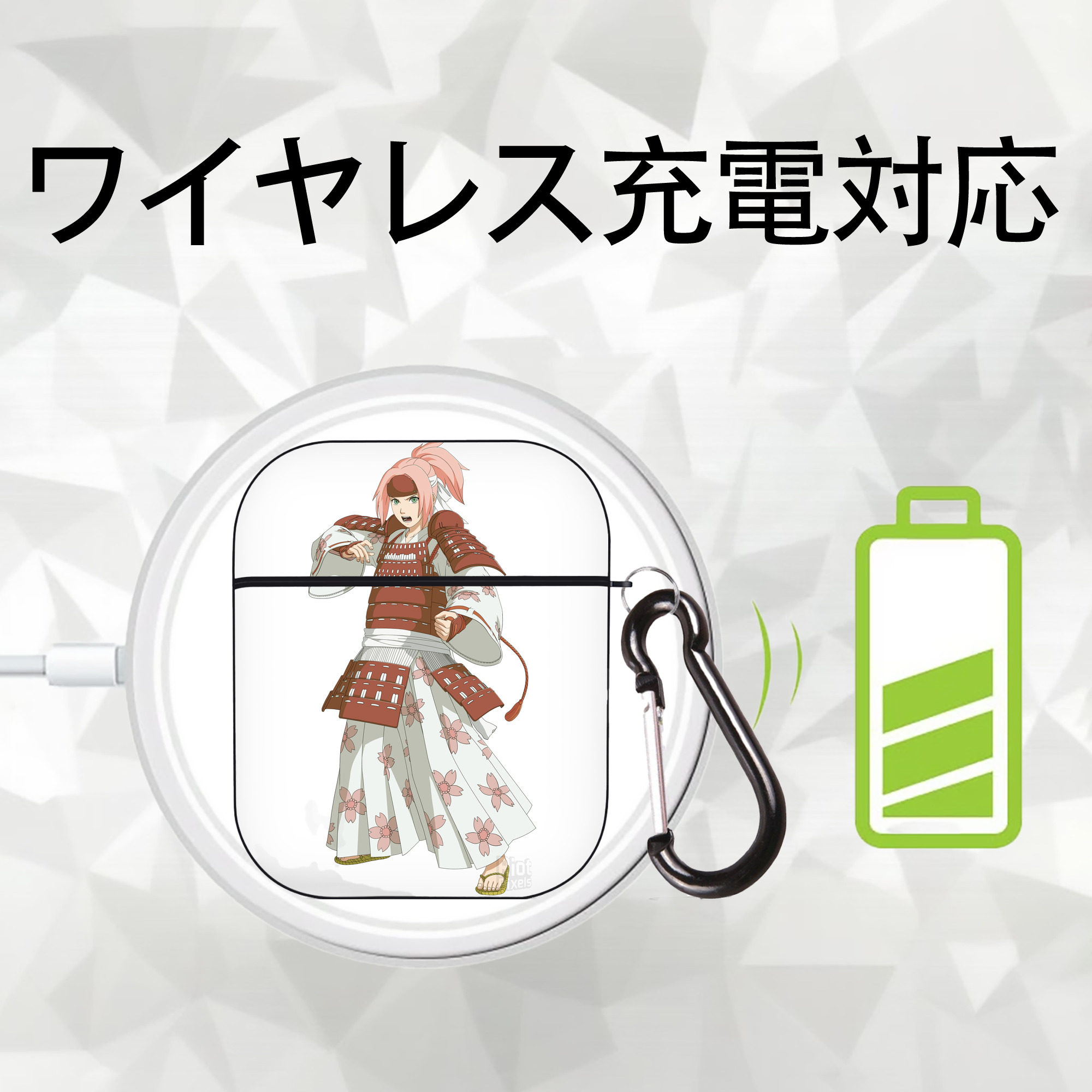 NARUTO -ナルト- 春野サクラ Haruno Sakura AirPods 第2世代保護ケース ハードシェル ブラック 耐衝撃・防指紋・カラビナ付き