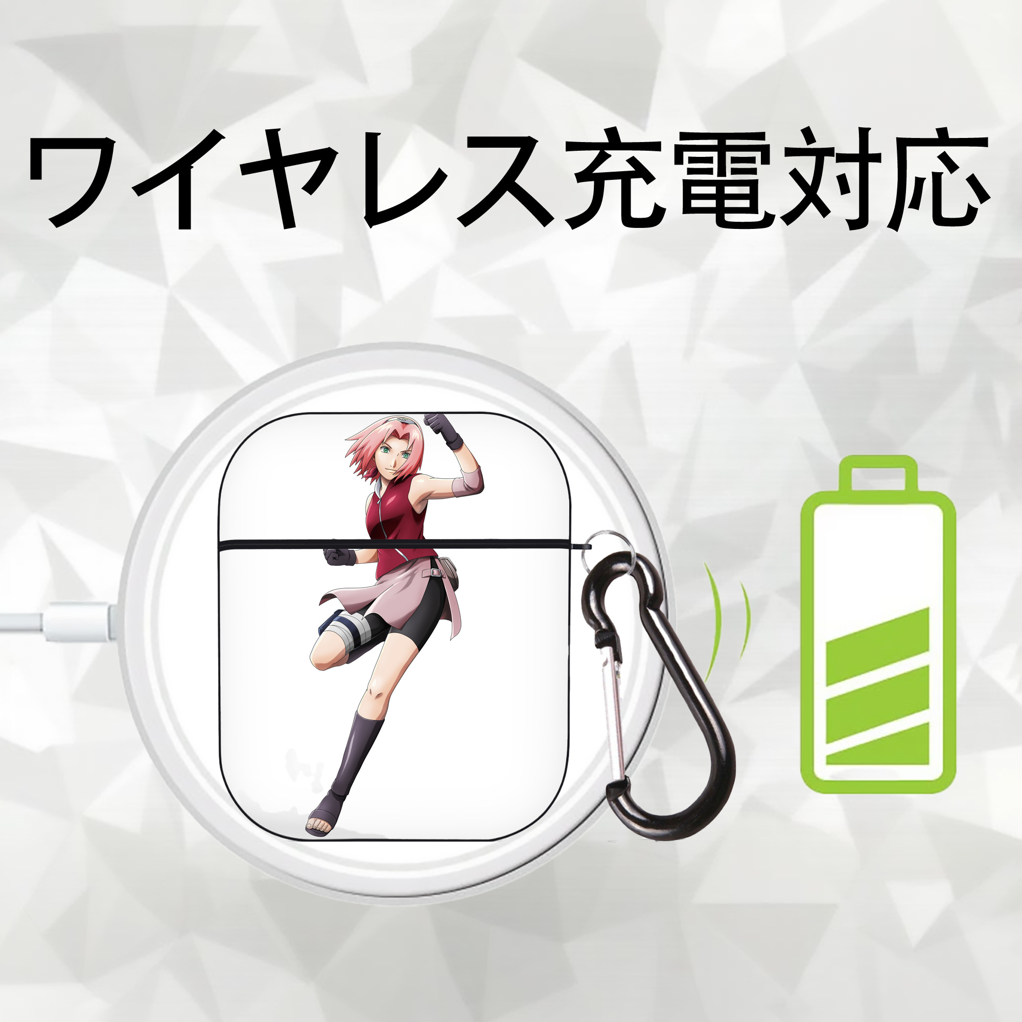 NARUTO -ナルト- 春野サクラ Haruno Sakura AirPods 第2世代保護ケース ハードシェル ブラック 耐衝撃・防指紋・カラビナ付き