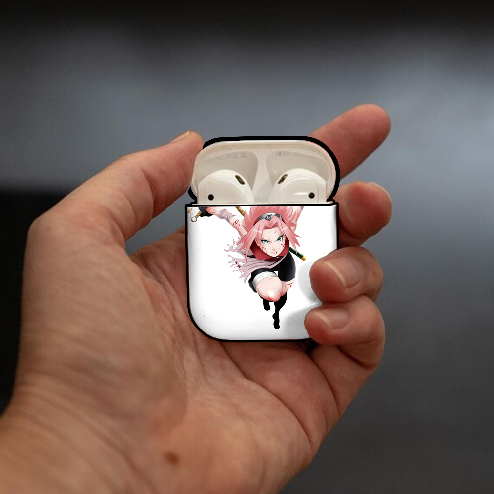 NARUTO -ナルト- 春野サクラ Haruno Sakura AirPods 第2世代保護ケース ハードシェル ブラック 耐衝撃・防指紋・カラビナ付き