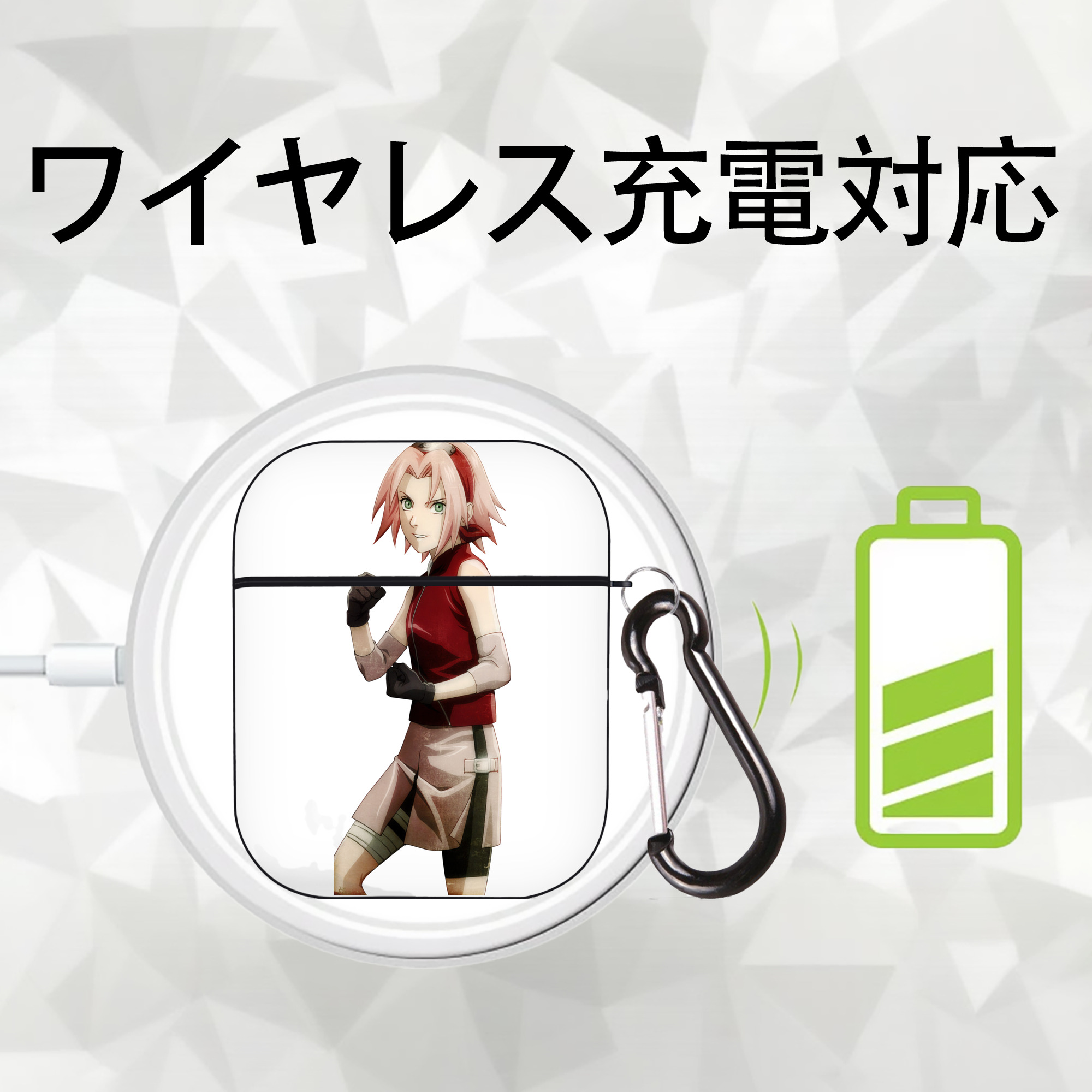 NARUTO -ナルト- 春野サクラ Haruno Sakura AirPods 第2世代保護ケース ハードシェル ブラック 耐衝撃・防指紋・カラビナ付き