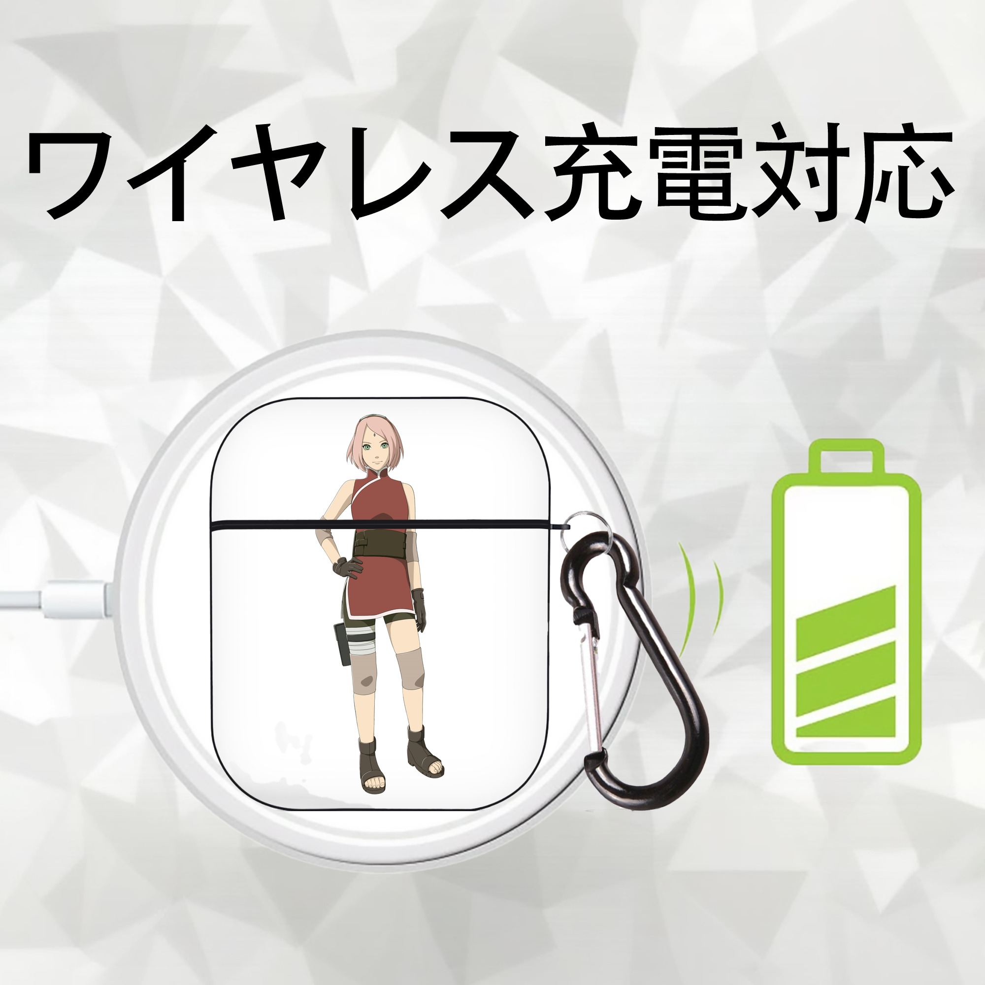 NARUTO -ナルト- 春野サクラ Haruno Sakura AirPods 第2世代保護ケース ハードシェル ブラック 耐衝撃・防指紋・カラビナ付き