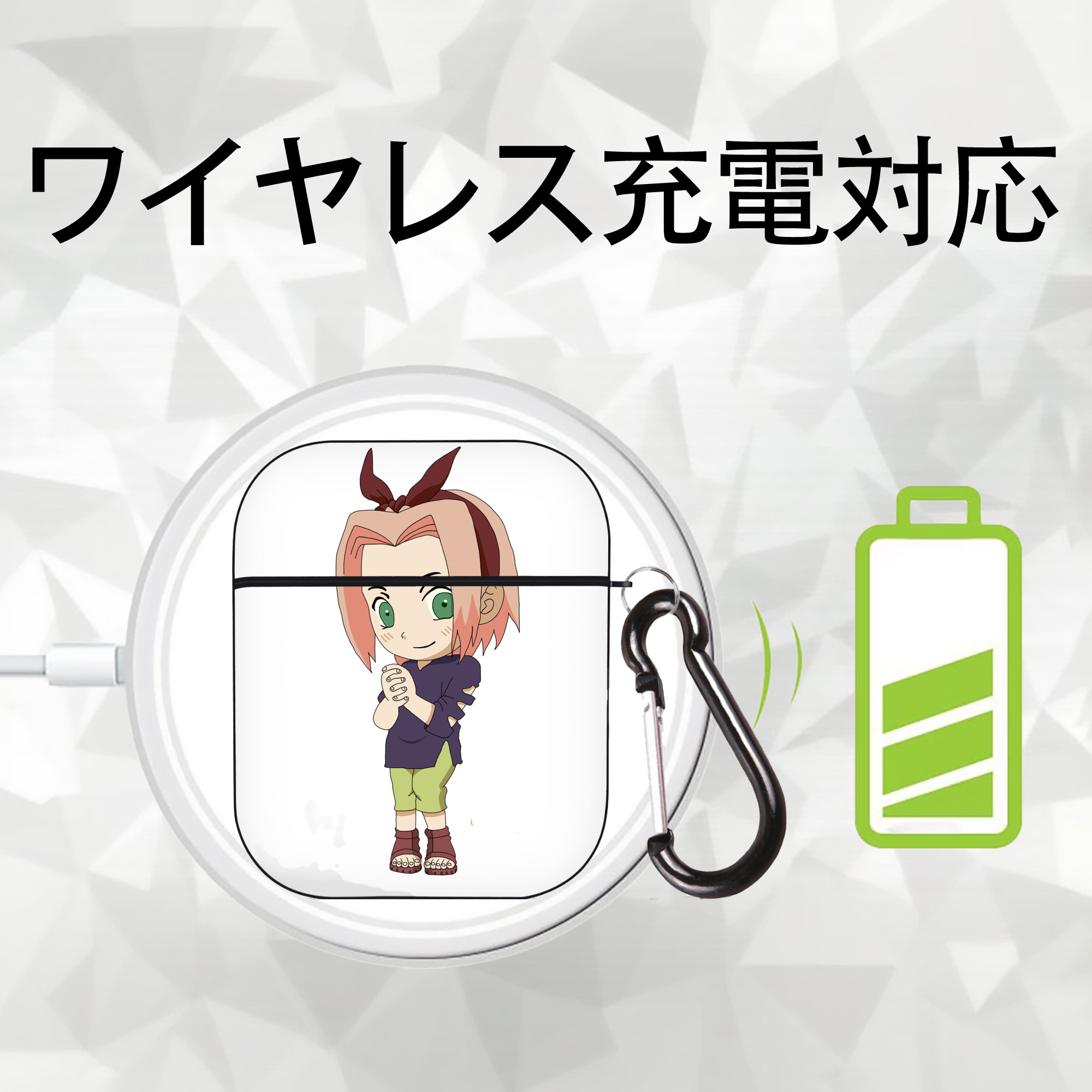 NARUTO -ナルト- 春野サクラ Haruno Sakura AirPods 第2世代保護ケース ハードシェル ブラック 耐衝撃・防指紋・カラビナ付き