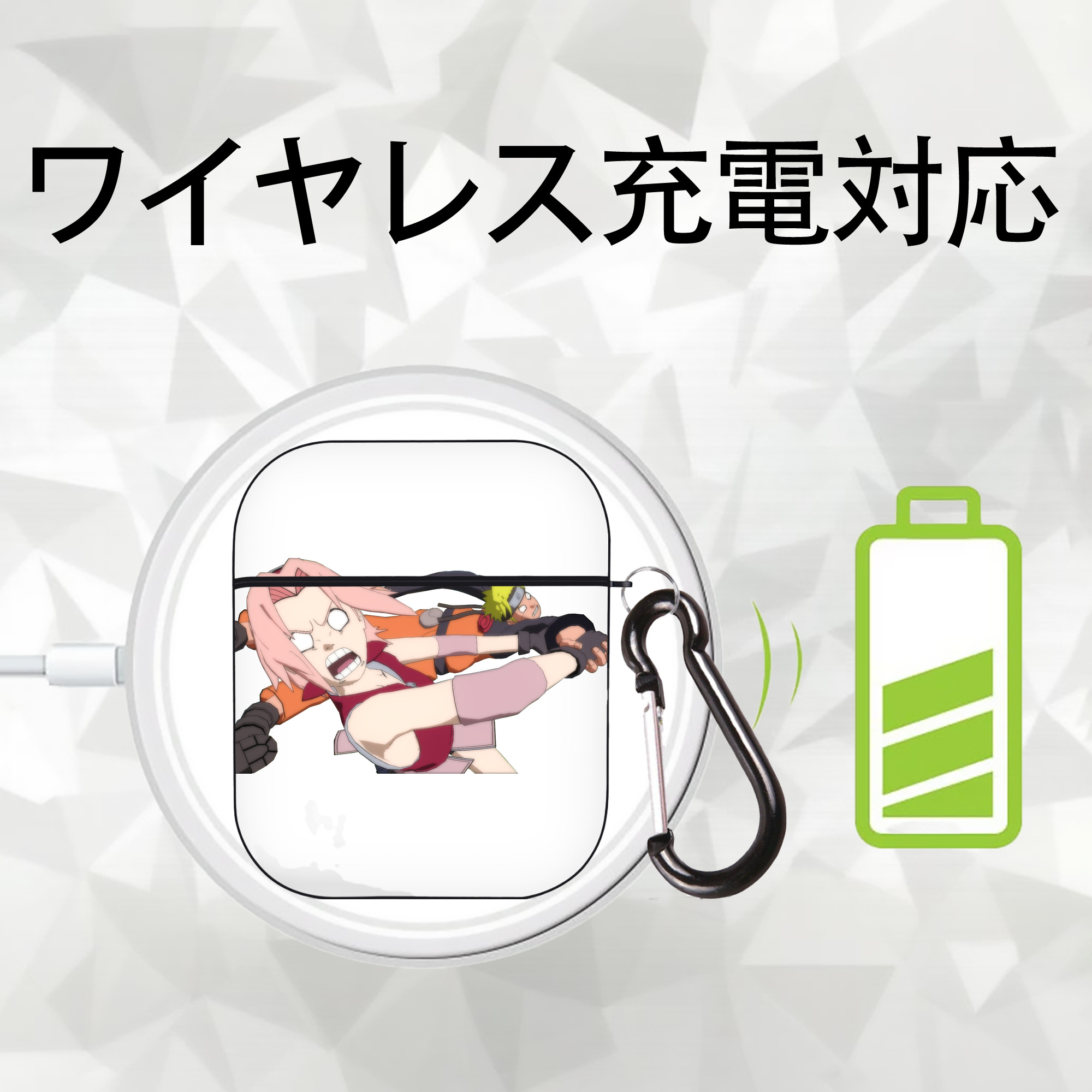 NARUTO -ナルト- 春野サクラ Haruno Sakura AirPods 第2世代保護ケース ハードシェル ブラック 耐衝撃・防指紋・カラビナ付き