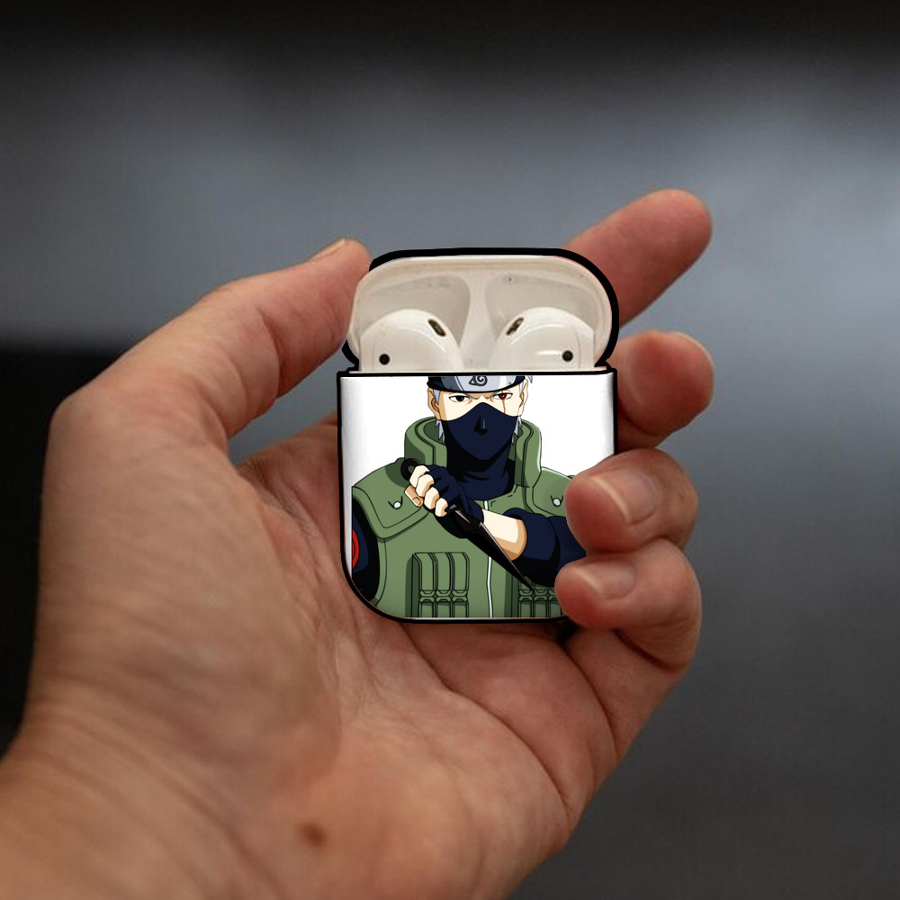 NARUTO -ナルト- はたけ カカシ Hatake Kakashi AirPods 第2世代保護ケース ハードシェル ブラック 耐衝撃・防指紋・カラビナ付き