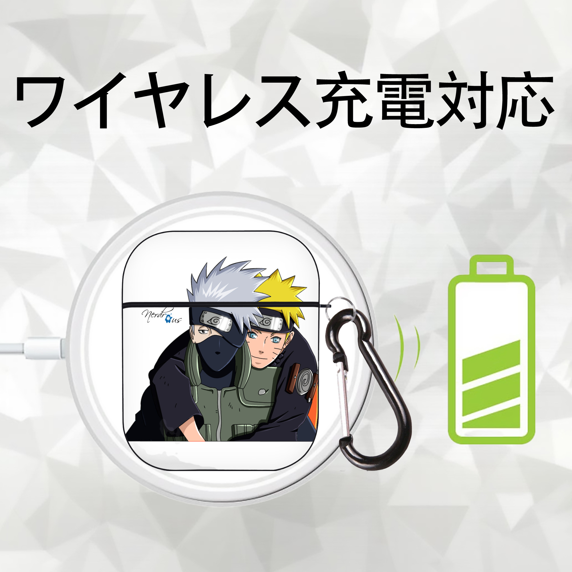 NARUTO -ナルト- はたけ カカシ Hatake Kakashi AirPods 第2世代保護ケース ハードシェル ブラック 耐衝撃・防指紋・カラビナ付き